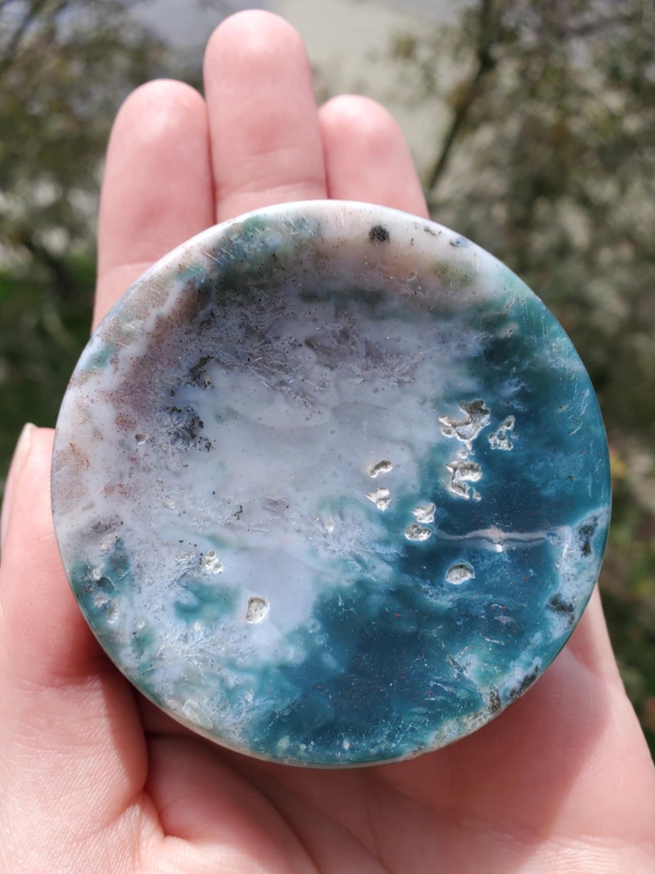 Moss Agate Shallow Bowl