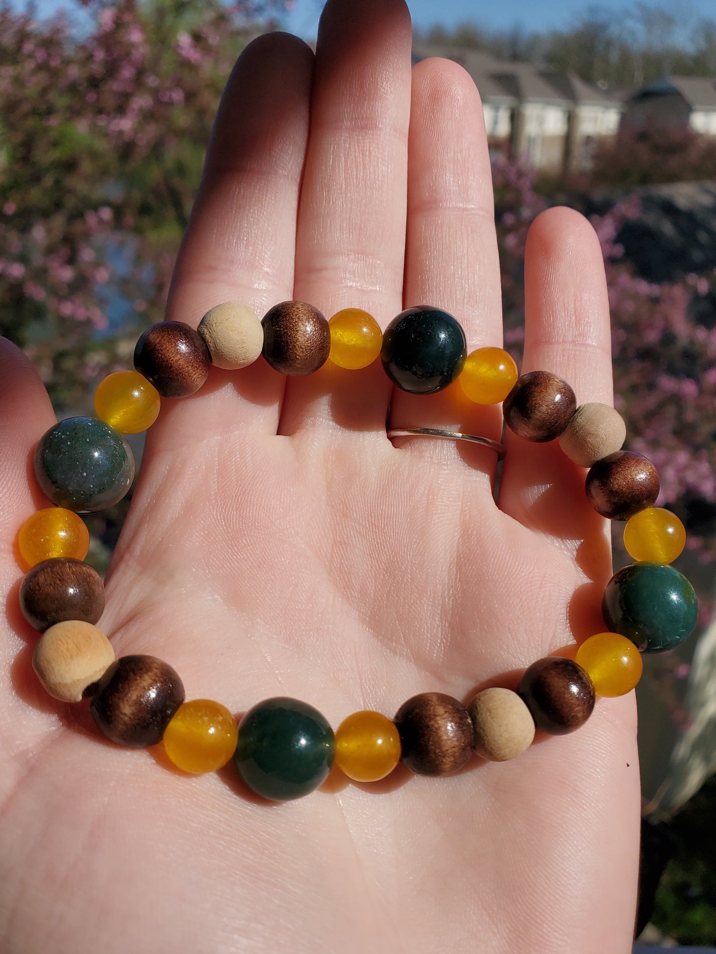 Moss Agate, Palo Santo, Wood, and Yellow Jade
