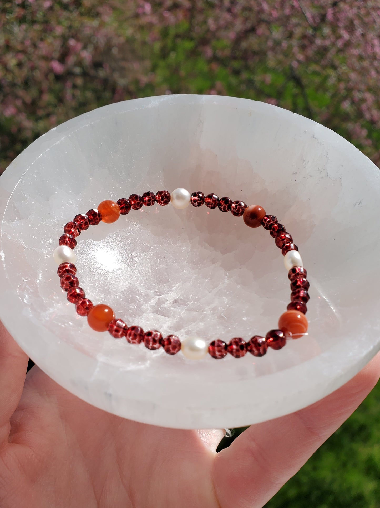 Carnelian, Garnet, and Pearl