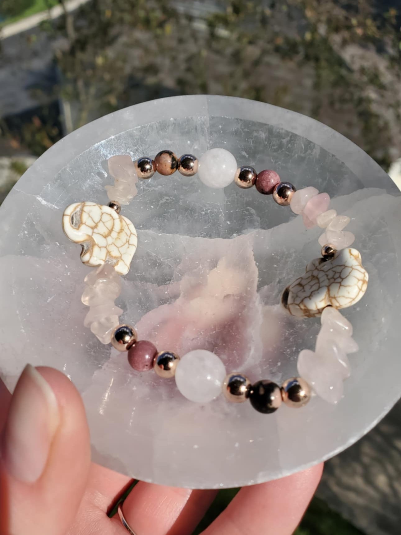 Rhodonite and Rose Quartz with Elephants
