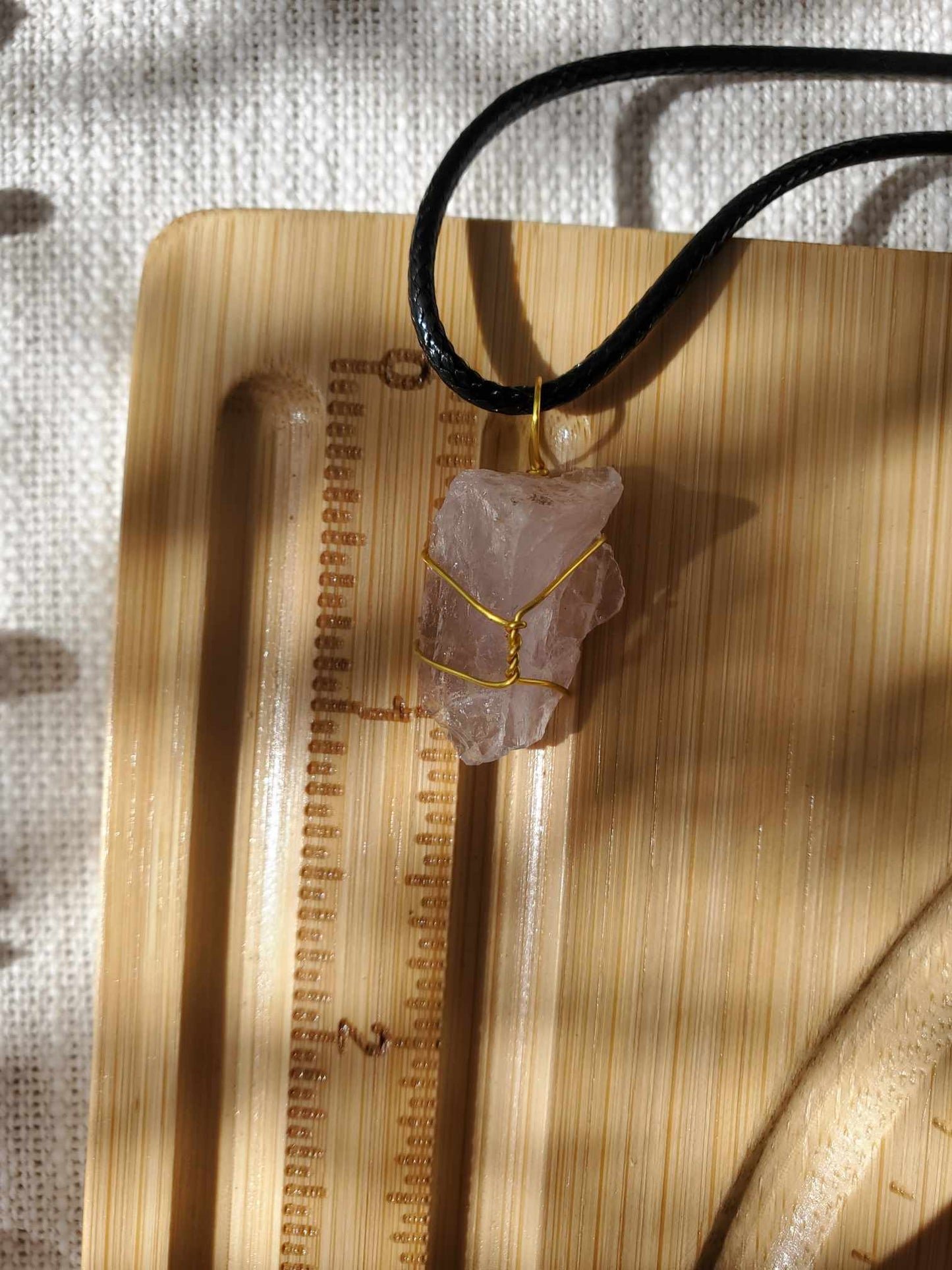 Rose Quartz in Gold Wire