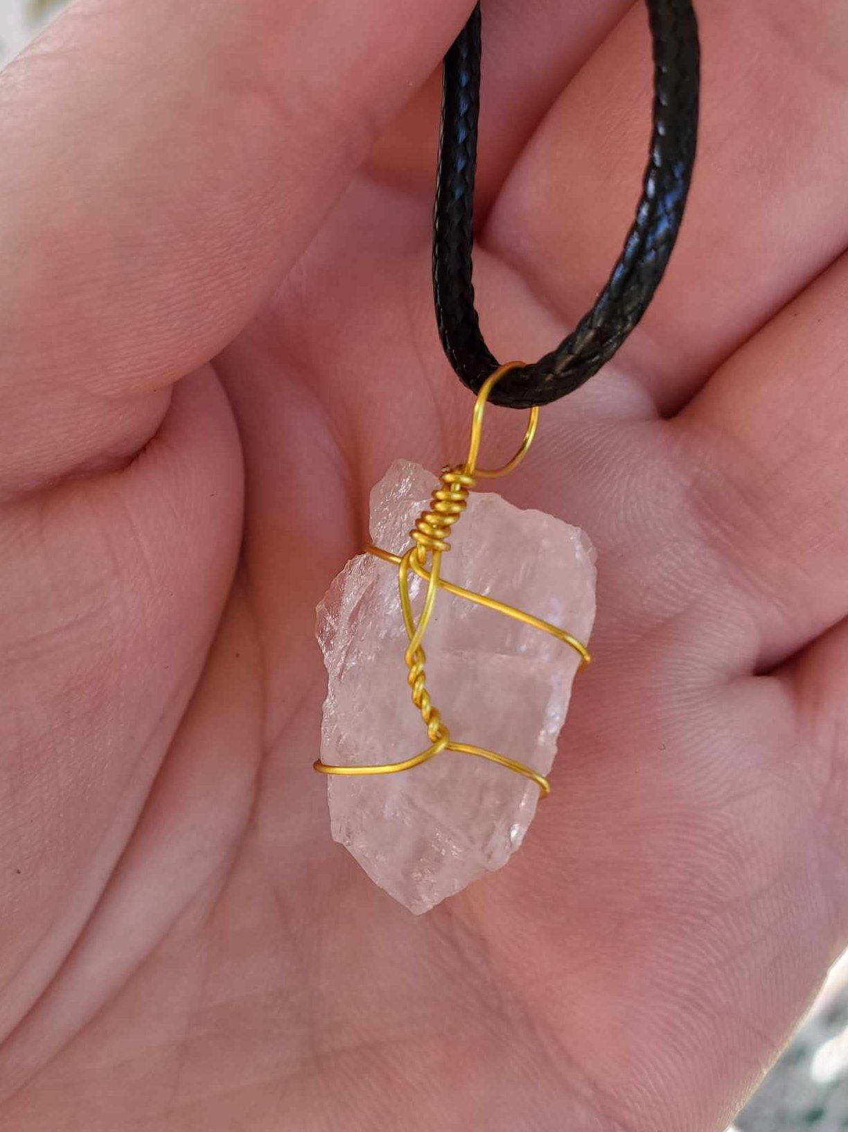 Rose Quartz in Gold Wire