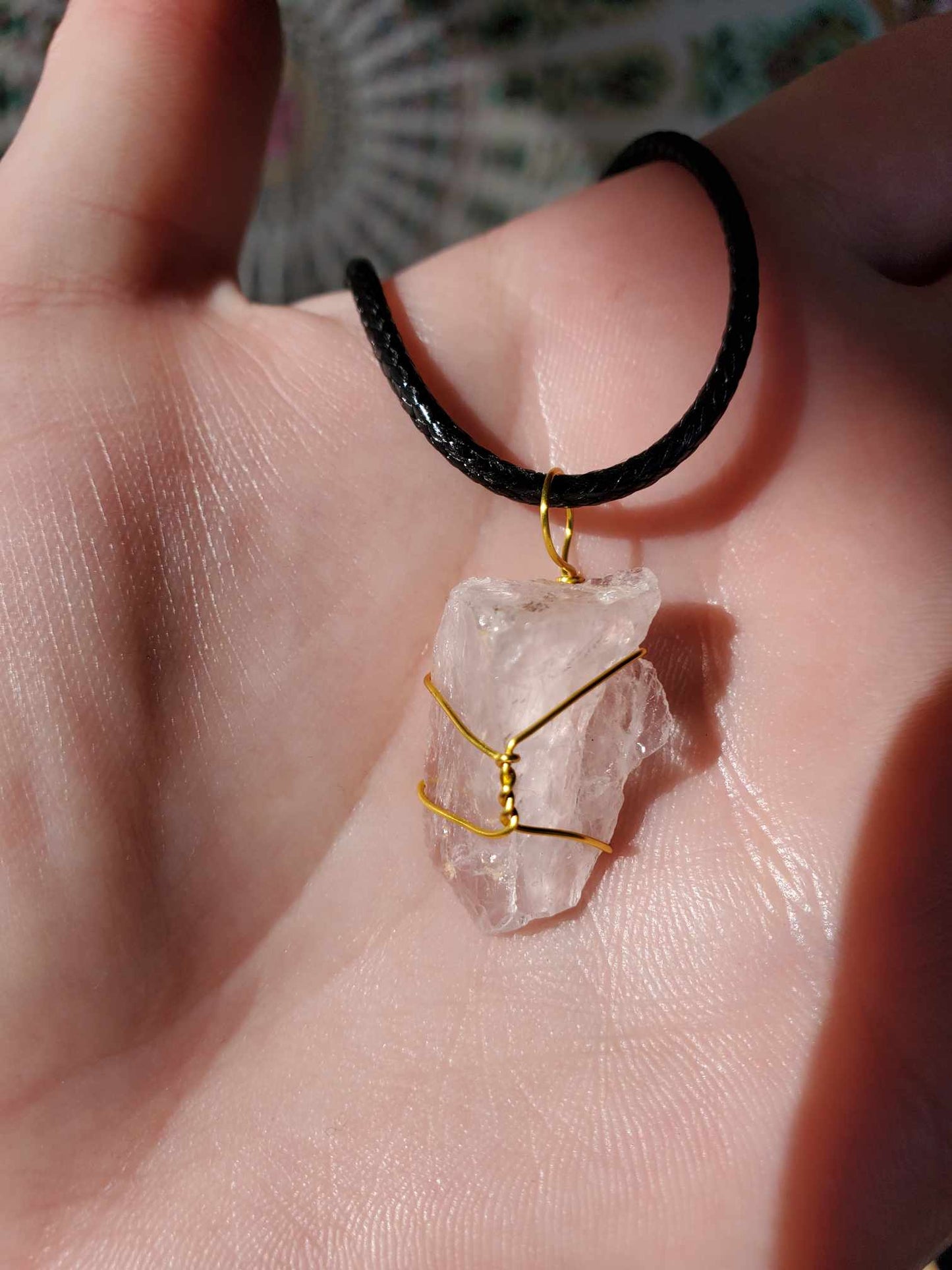 Rose Quartz in Gold Wire