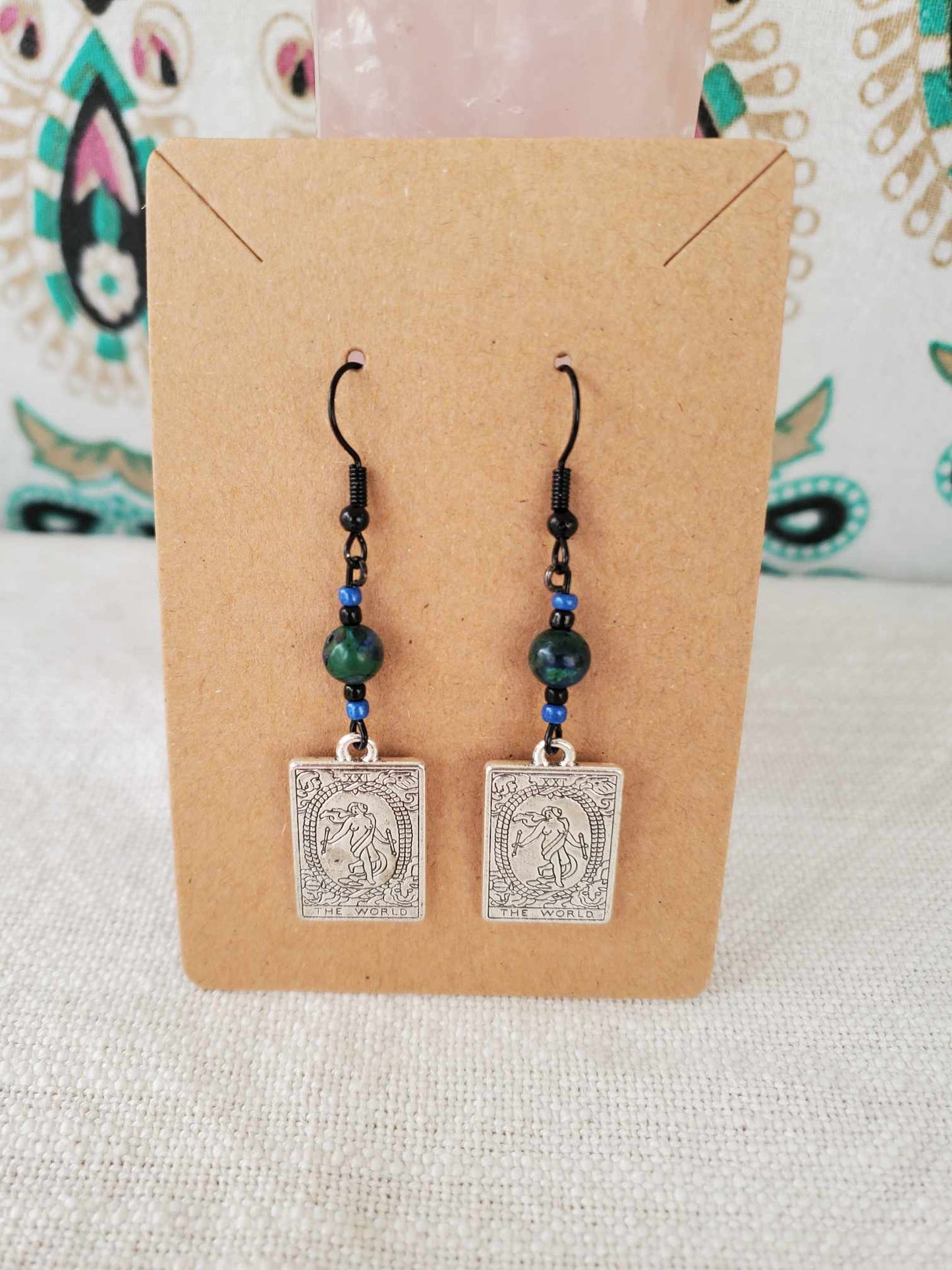 Earrings - Chrysocolla & The World Tarot