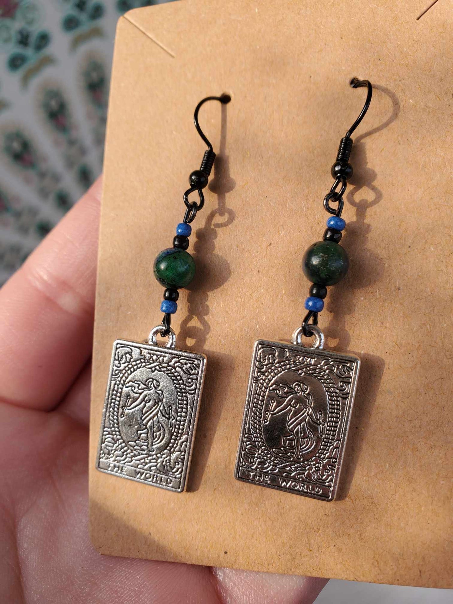 Earrings - Chrysocolla & The World Tarot