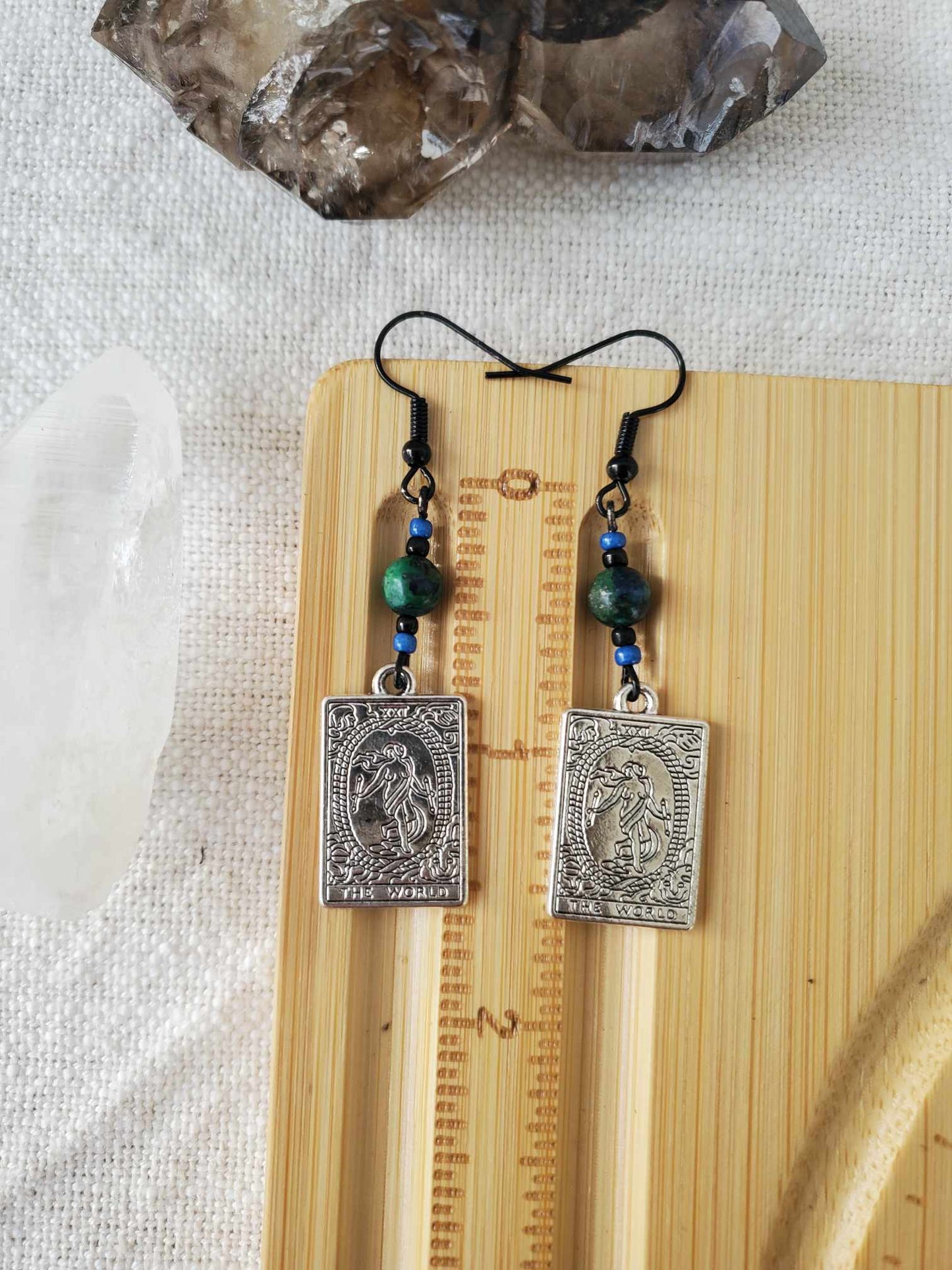Earrings - Chrysocolla & The World Tarot