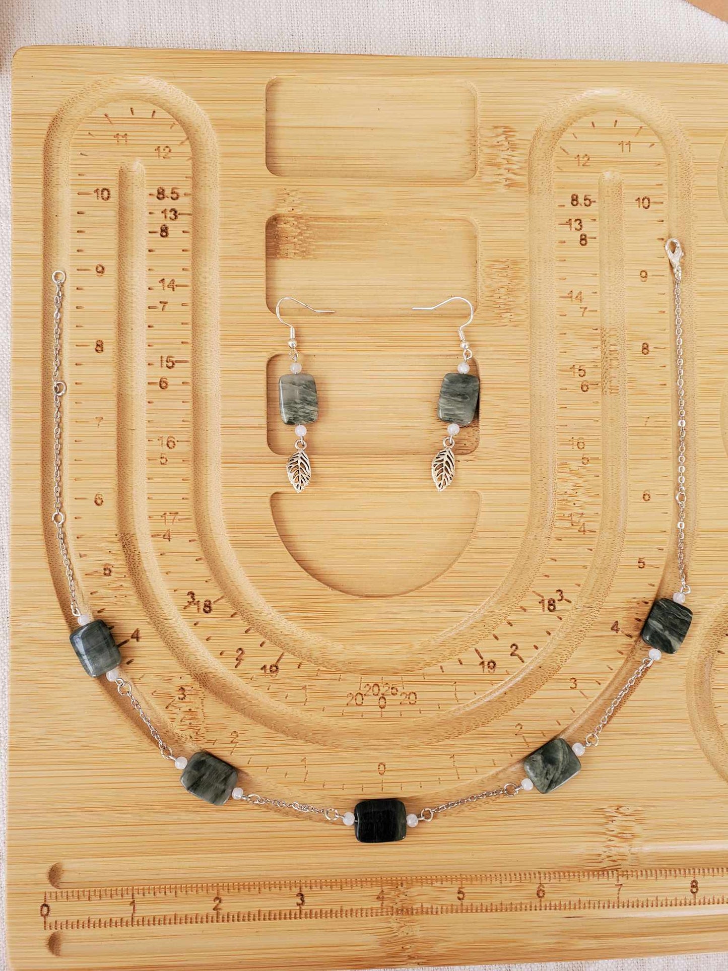 Seaweed Jasper x Moonstone - Earring & Necklace Set