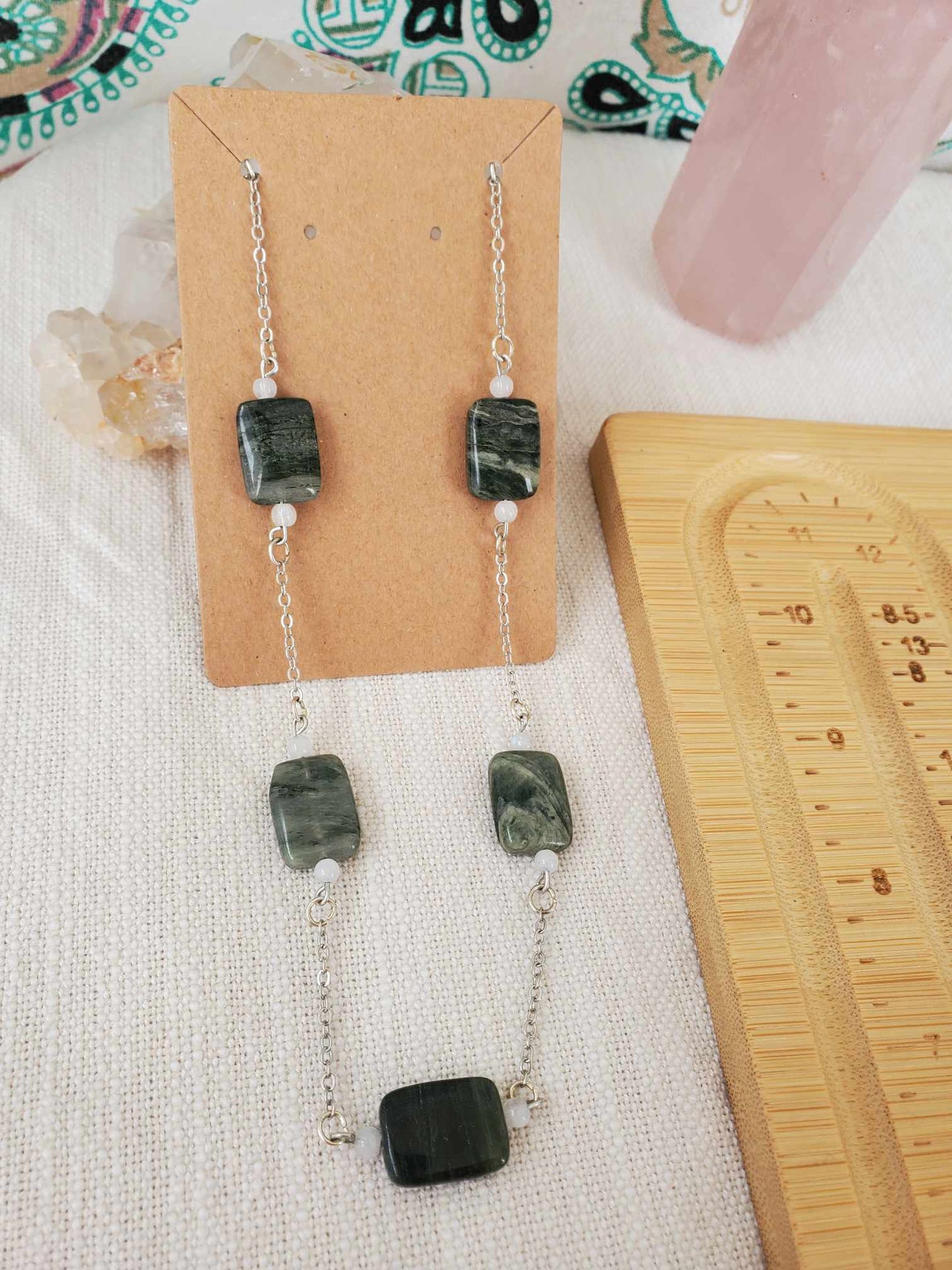 Seaweed Jasper x Moonstone - Earring & Necklace Set