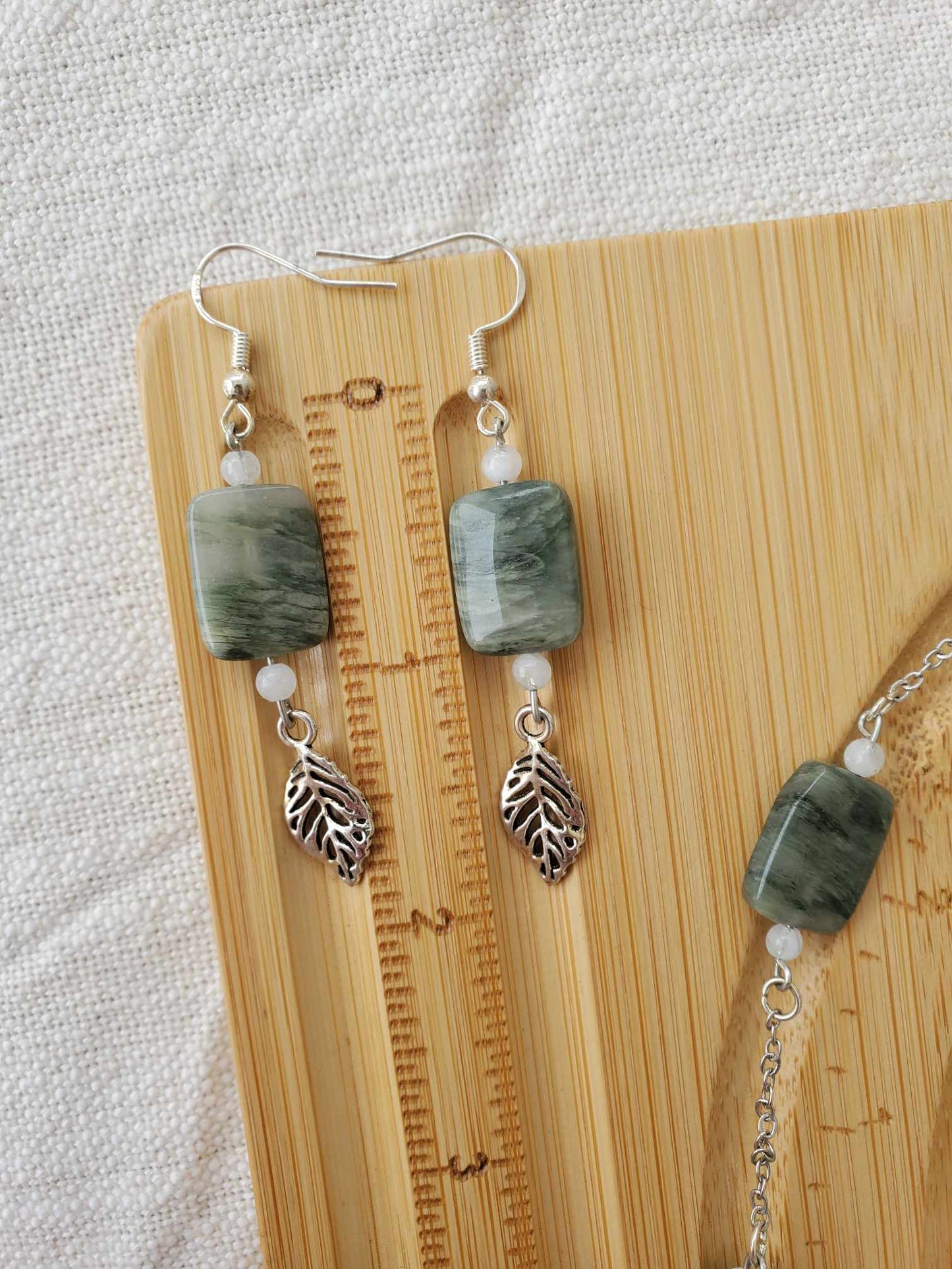 Seaweed Jasper x Moonstone - Earring & Necklace Set