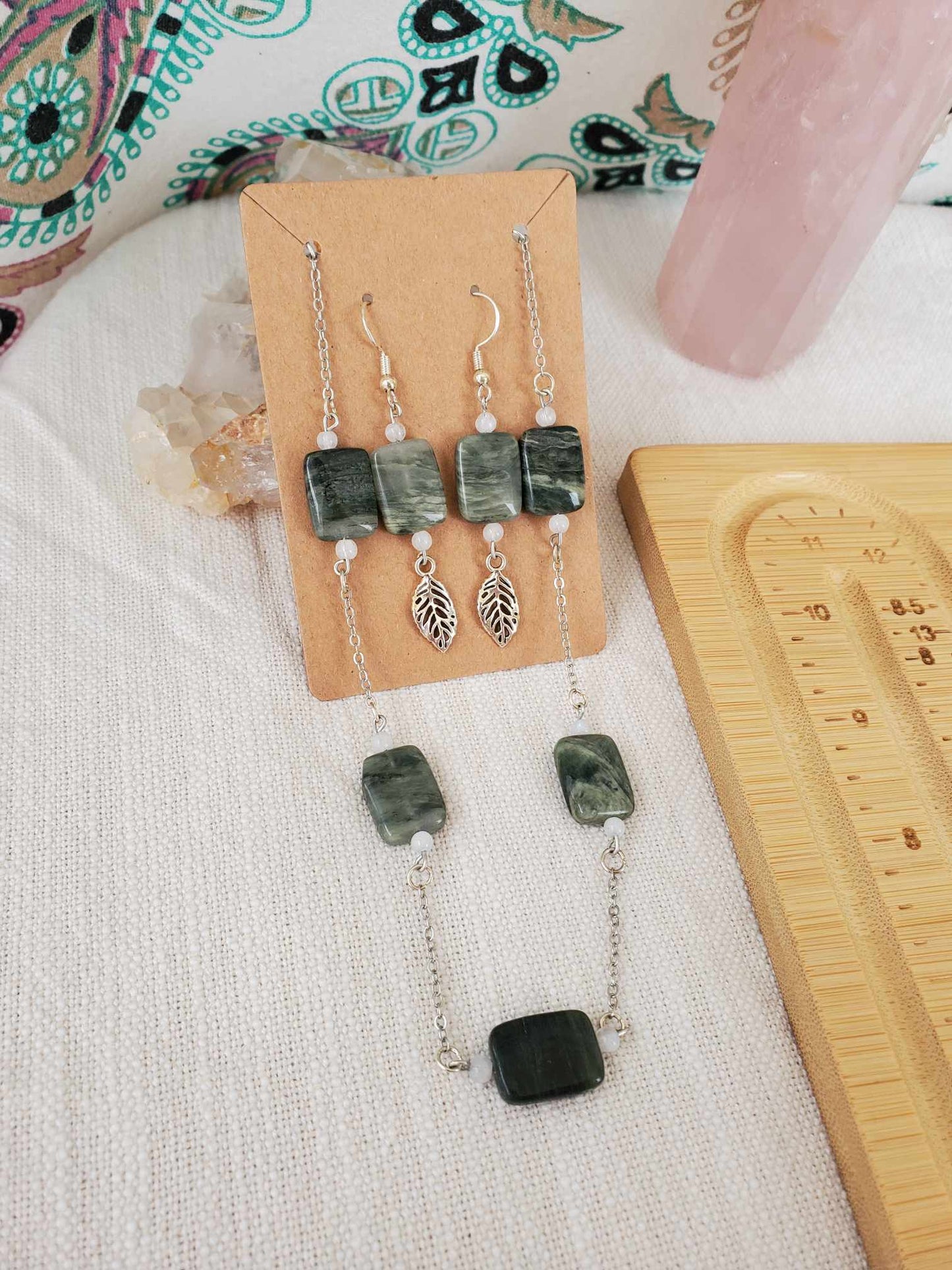 Seaweed Jasper x Moonstone - Earring & Necklace Set