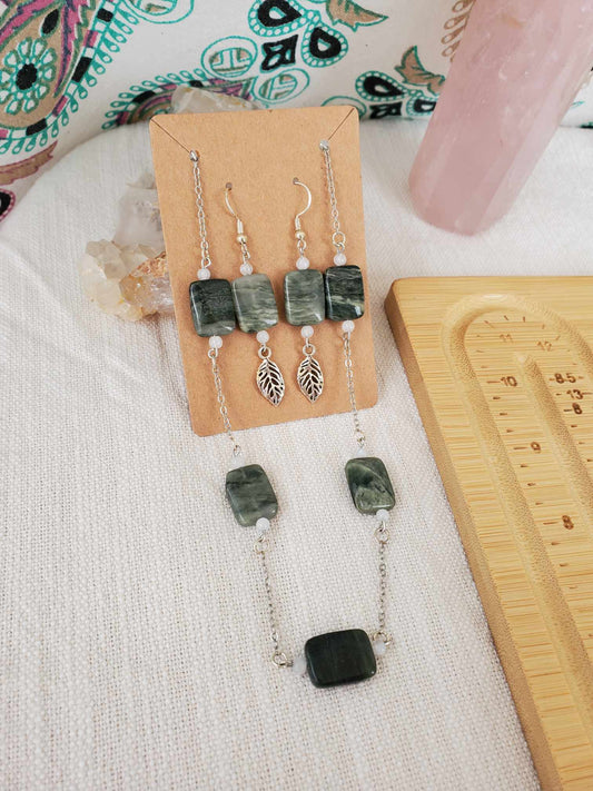 Seaweed Jasper x Moonstone - Earring & Necklace Set