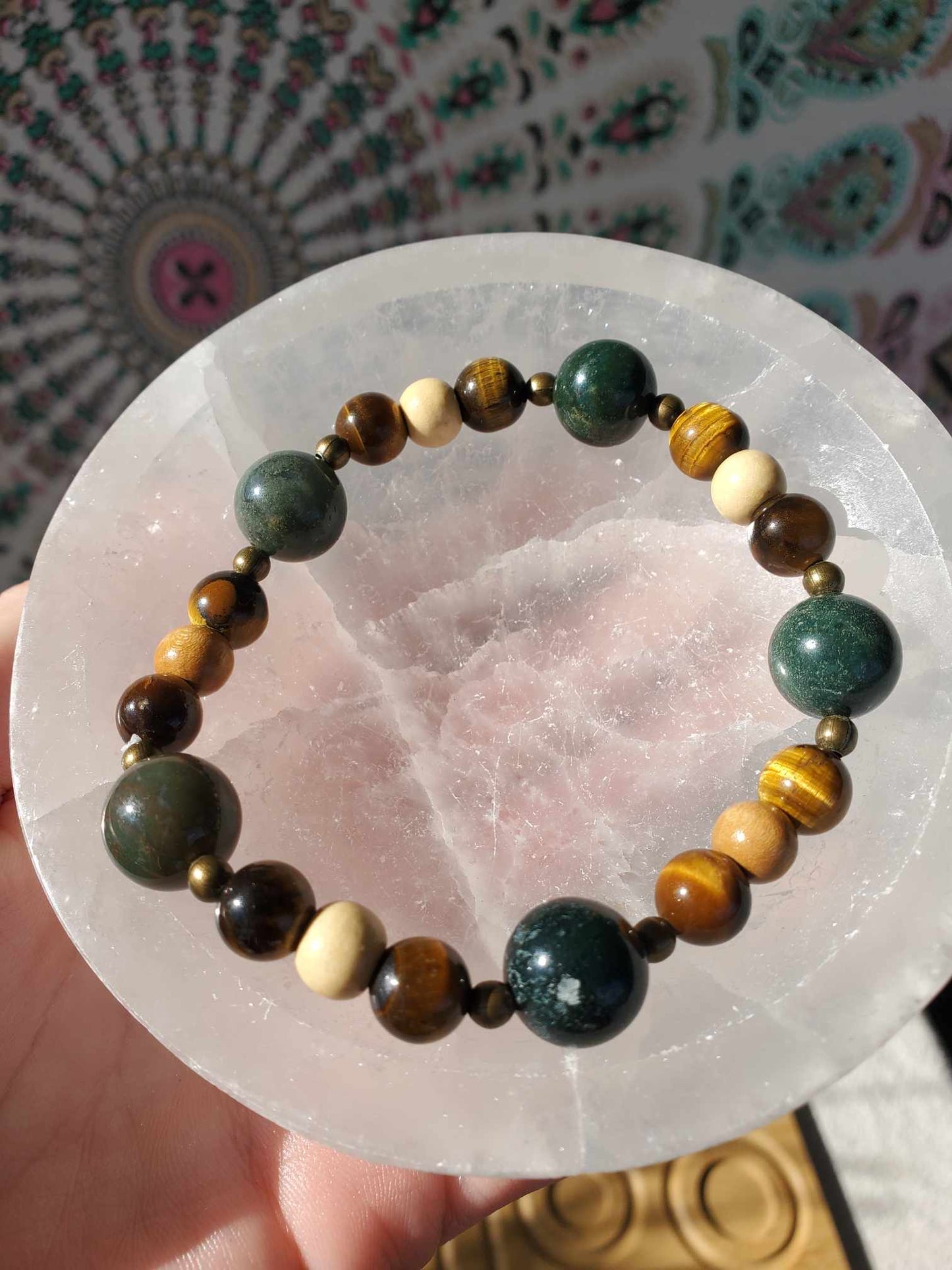 Moss Agate, Tigers Eye, and Wood