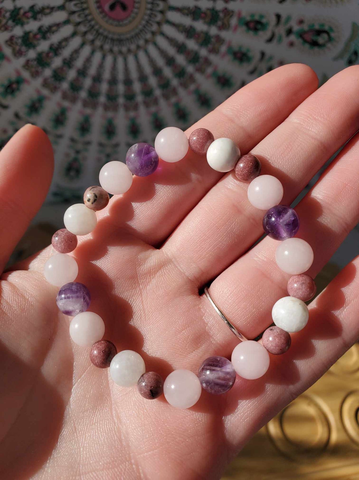 Amethyst, Moonstone, Rhodonite, & Rose Quartz