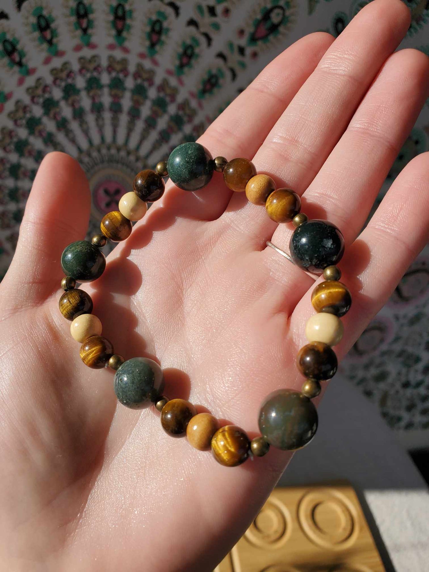 Moss Agate, Tigers Eye, and Wood