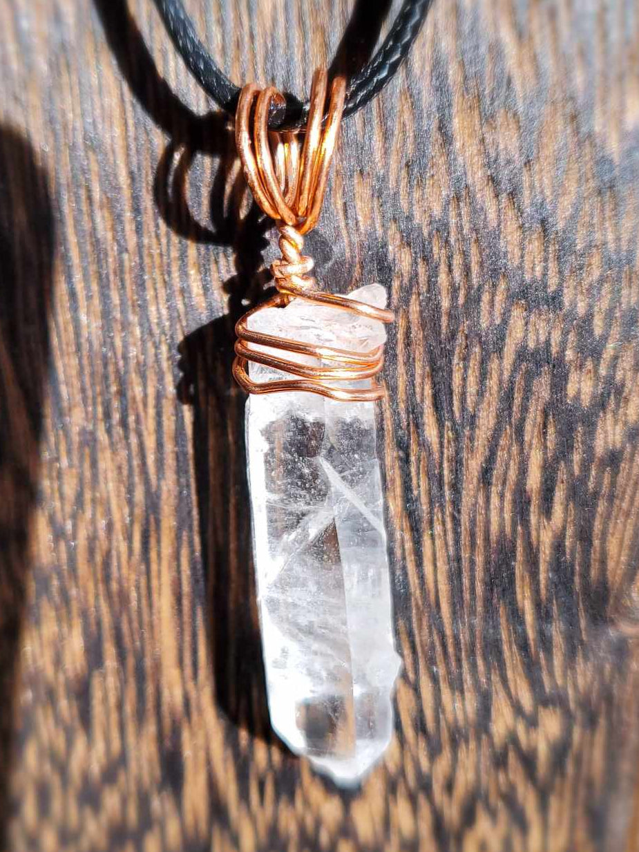 Lemurian Quartz Crystal Point in Copper Wire