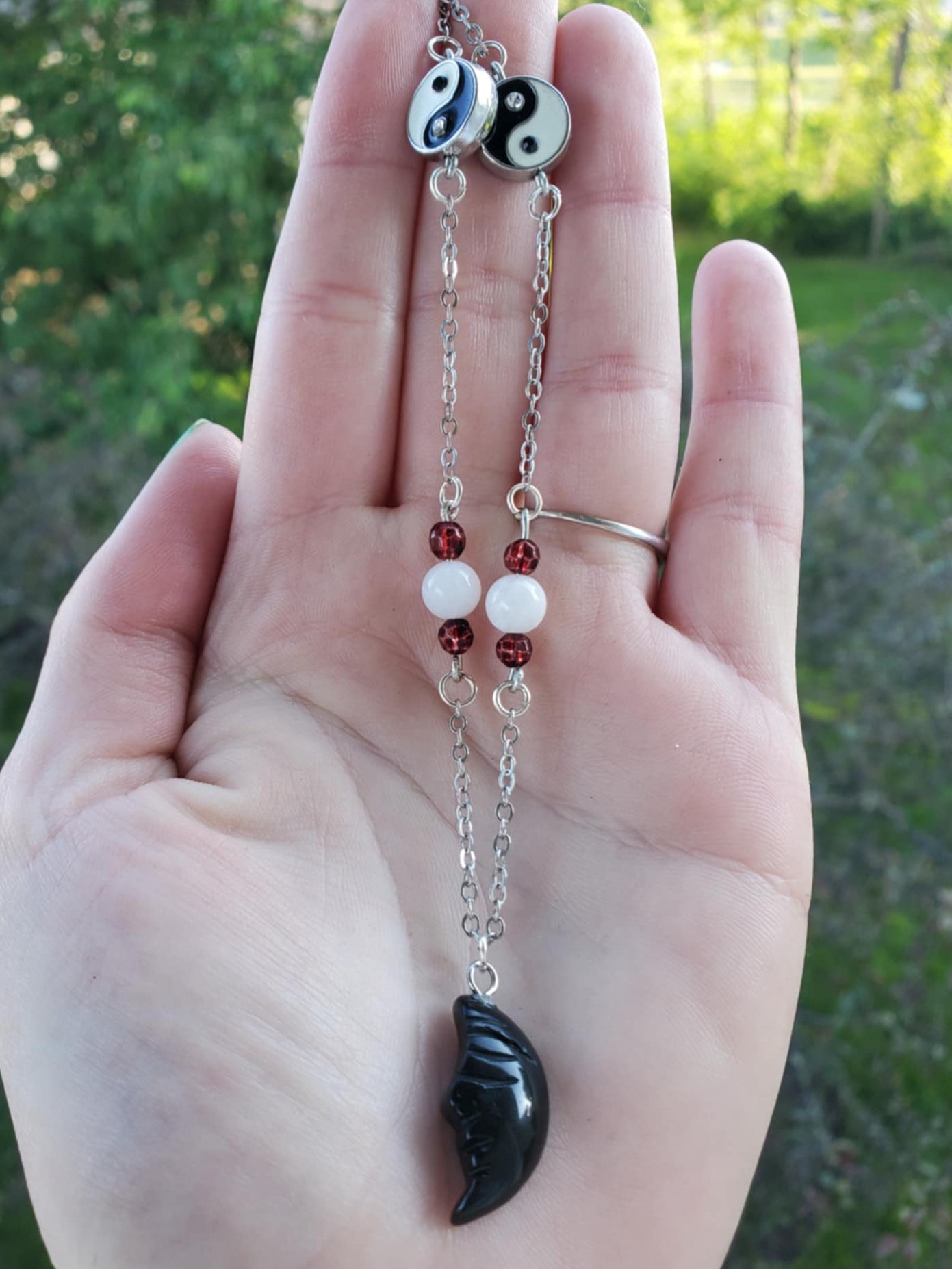 "Lunar Balance" - Obsidian, Garnet & Moonstone