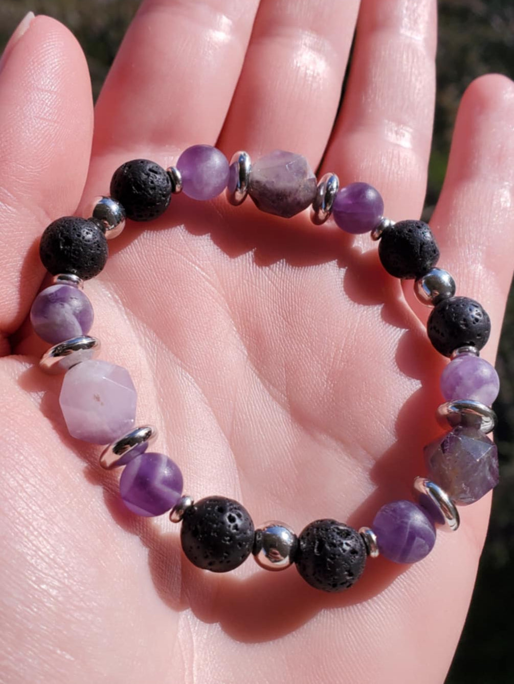 Amethyst, Chevron Amethyst, and Lava Stone