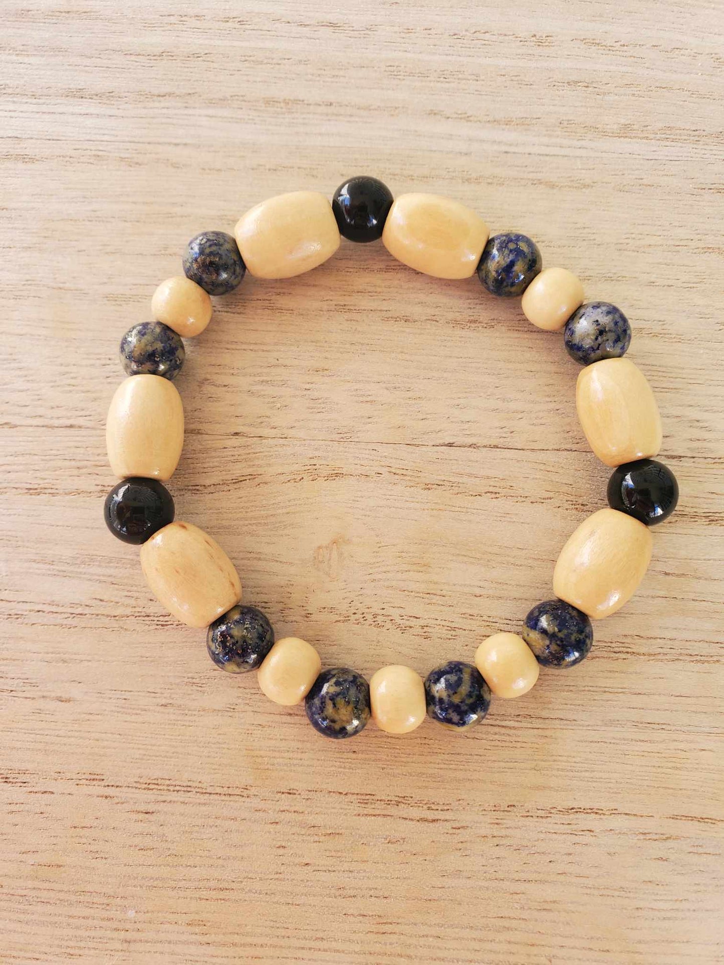 Sodalite, Obsidian and Wood Bracelet