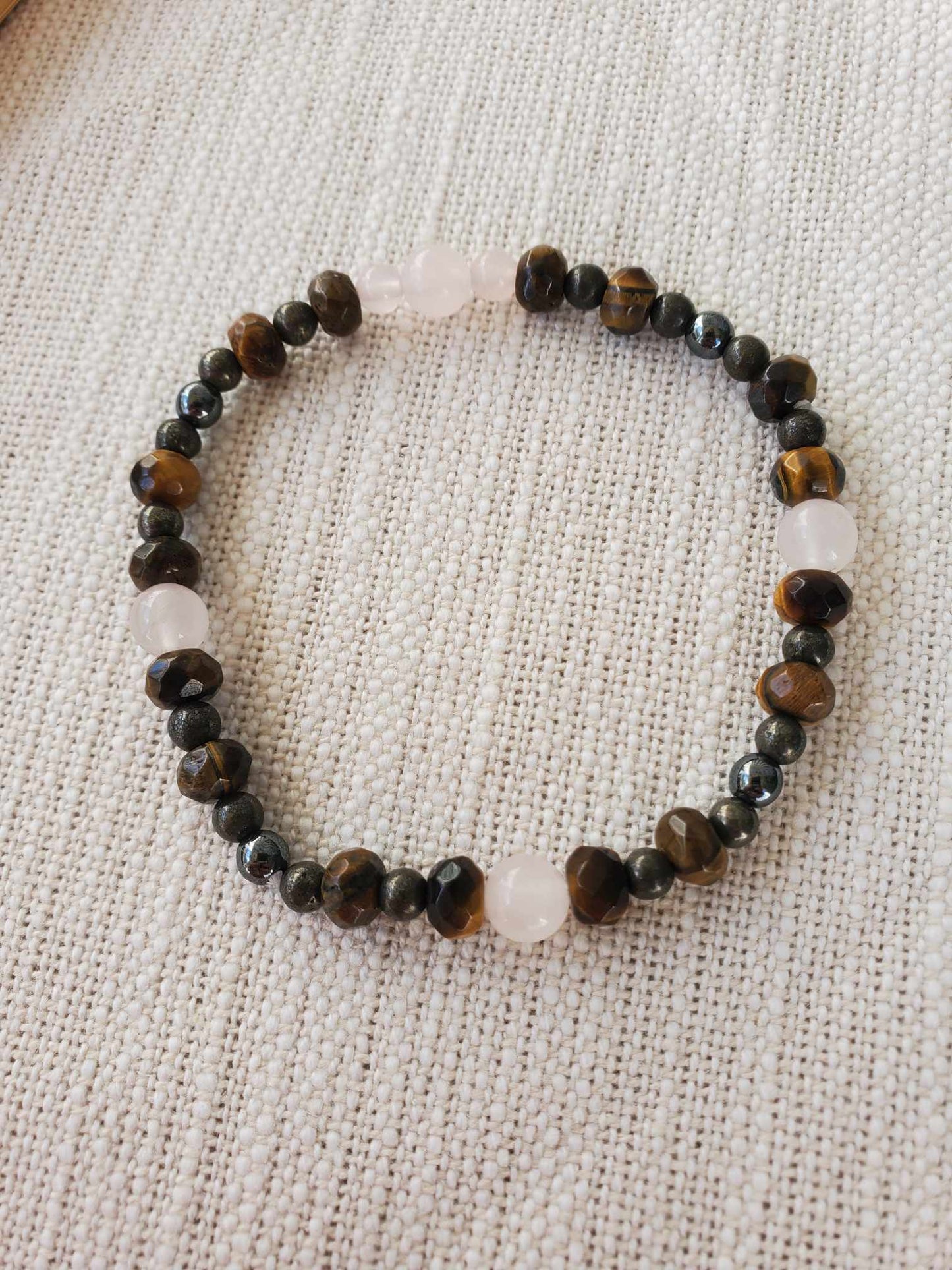 Tiger's Eye, Rose Quartz, Pyrite and Hematite Bracelet