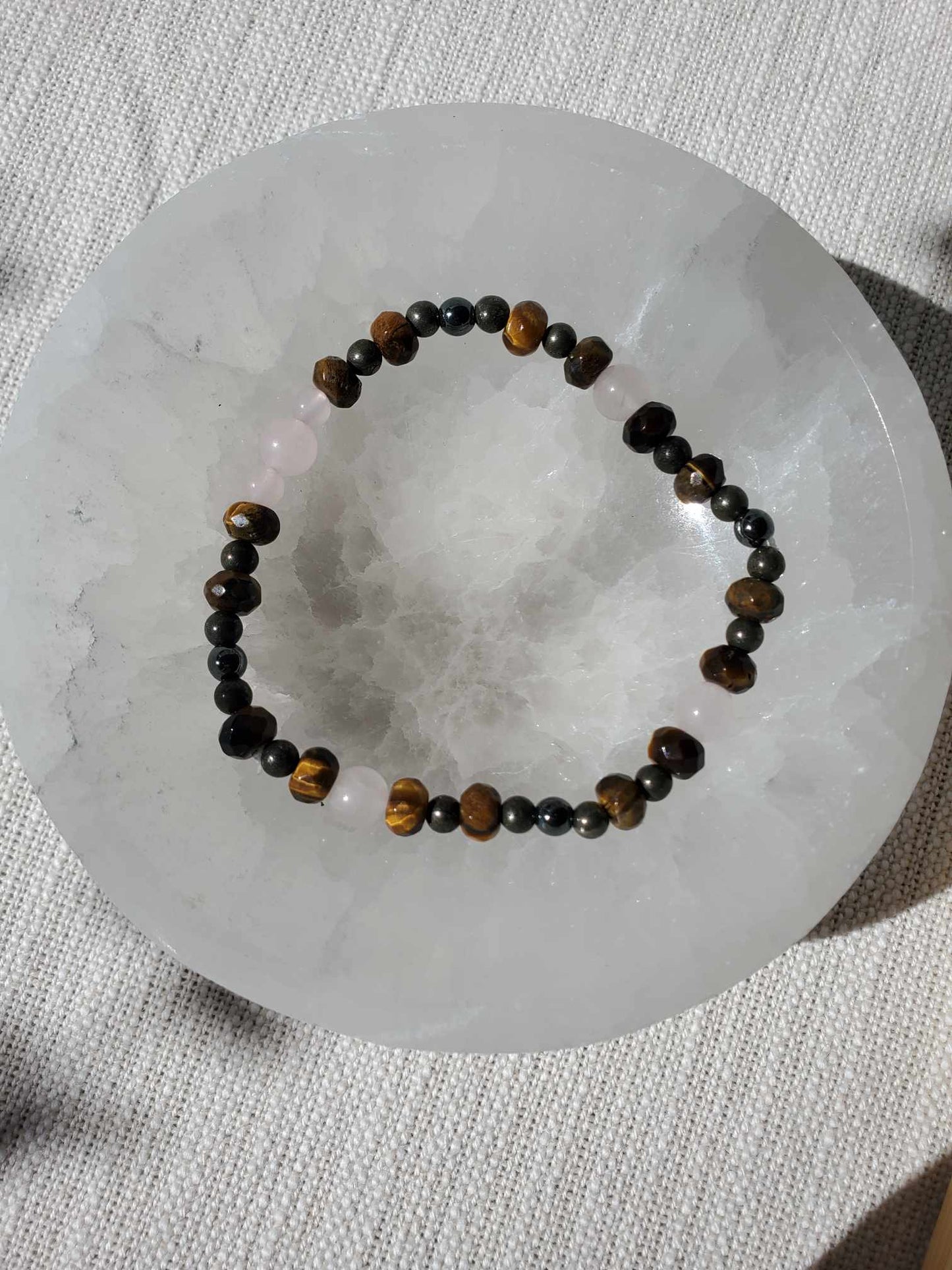 Tiger's Eye, Rose Quartz, Pyrite and Hematite Bracelet