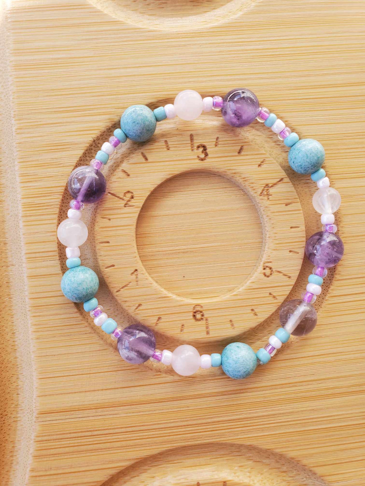 Amazonite, Amethyst, and Rose Quartz