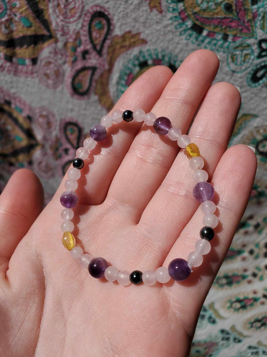 Rose Quartz, Amethyst, Hematite, and Citrine