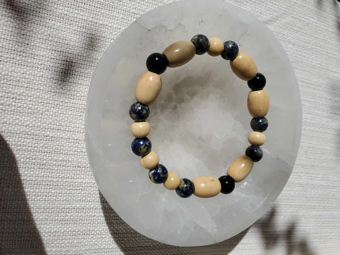 Sodalite, Obsidian and Wood Bracelet