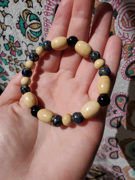 Sodalite, Obsidian and Wood Bracelet