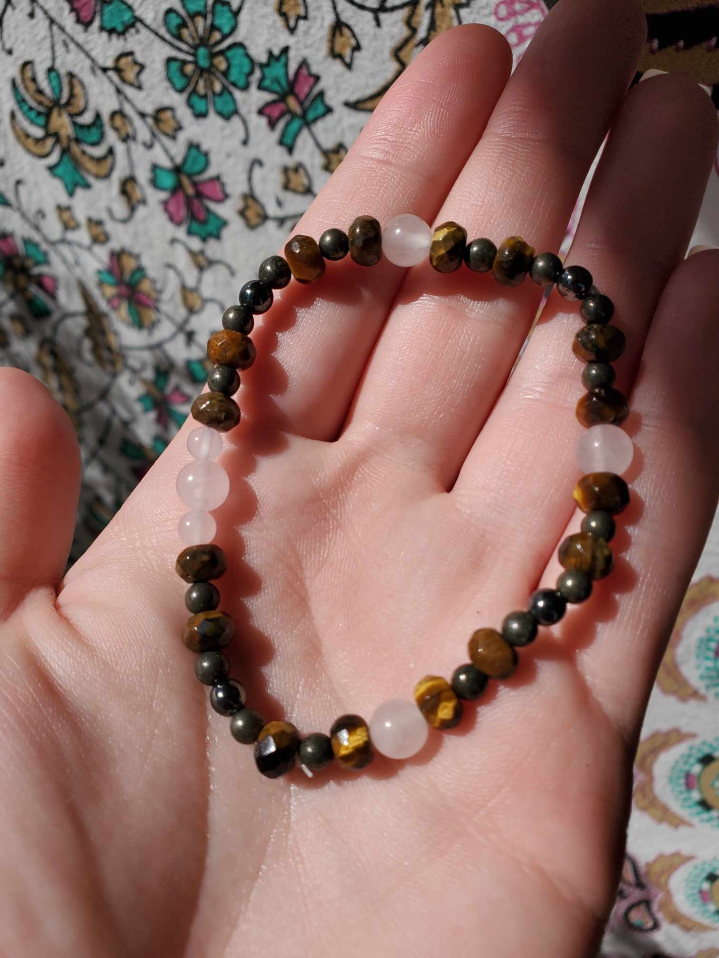 Tiger's Eye, Rose Quartz, Pyrite and Hematite Bracelet