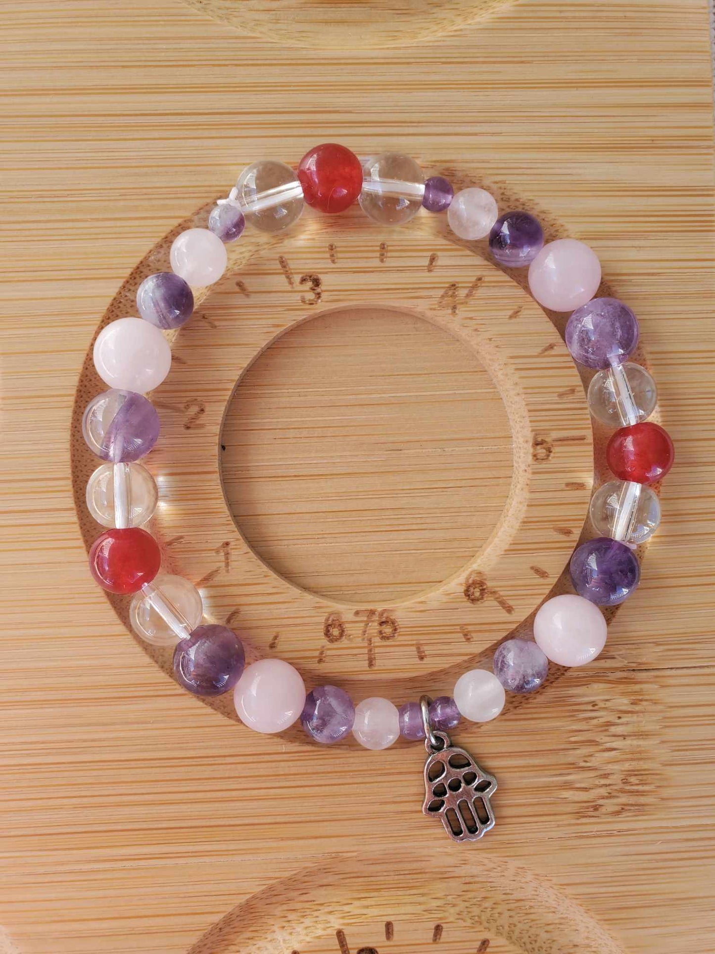 Amethyst, Jade, Rose and Clear Quartz with Hamsa Charm