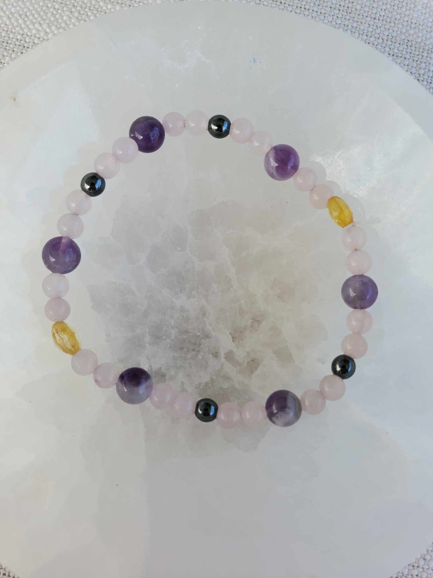 Rose Quartz, Amethyst, Hematite, and Citrine