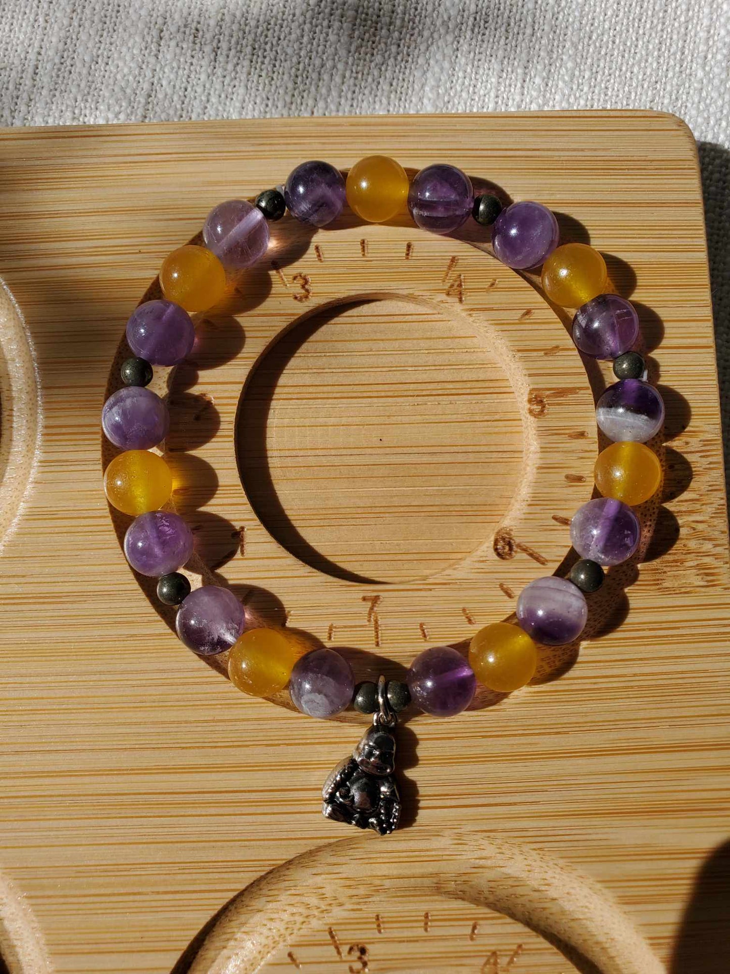 Jade, Amethyst, and Pyrite with Buddha Charm