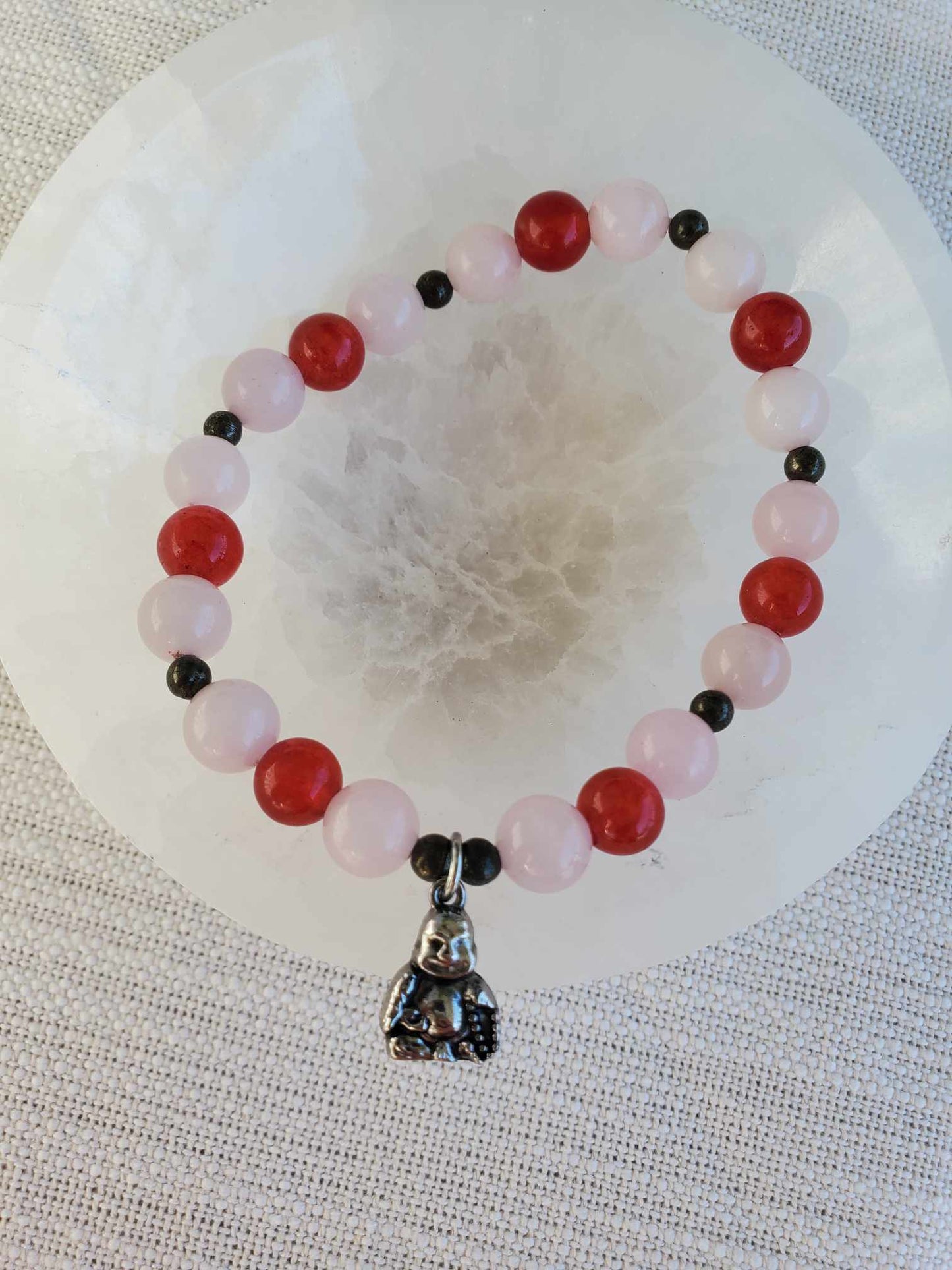 Jade, Rose Quartz, and Pyrite with Buddha Charm