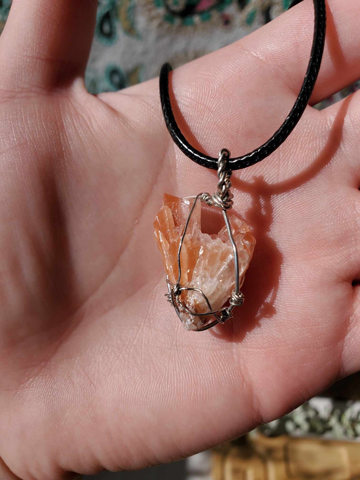 Red Calcite Root in Silver Wire