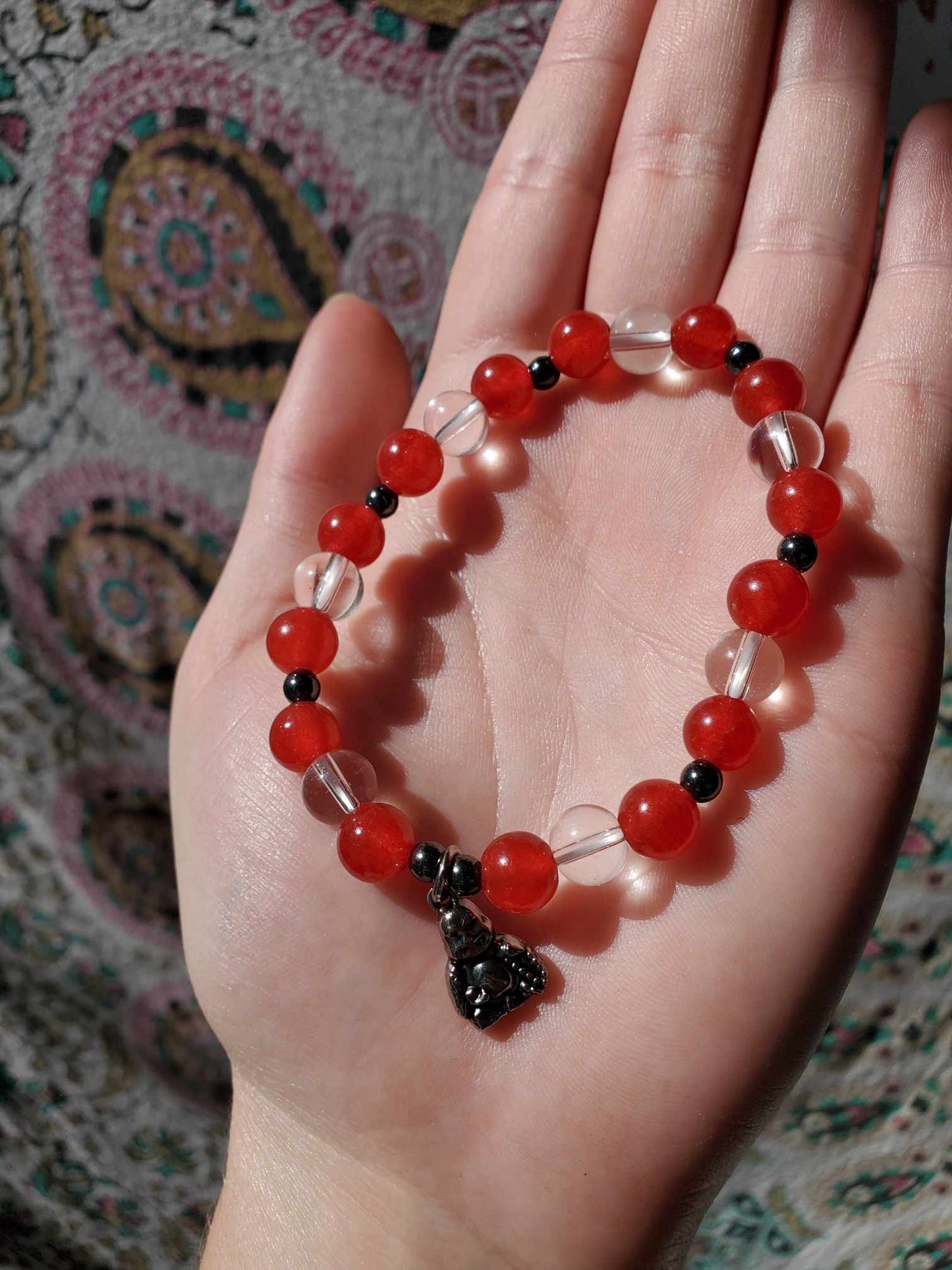 Jade, Clear Quartz, and Hematite with Buddha Charm