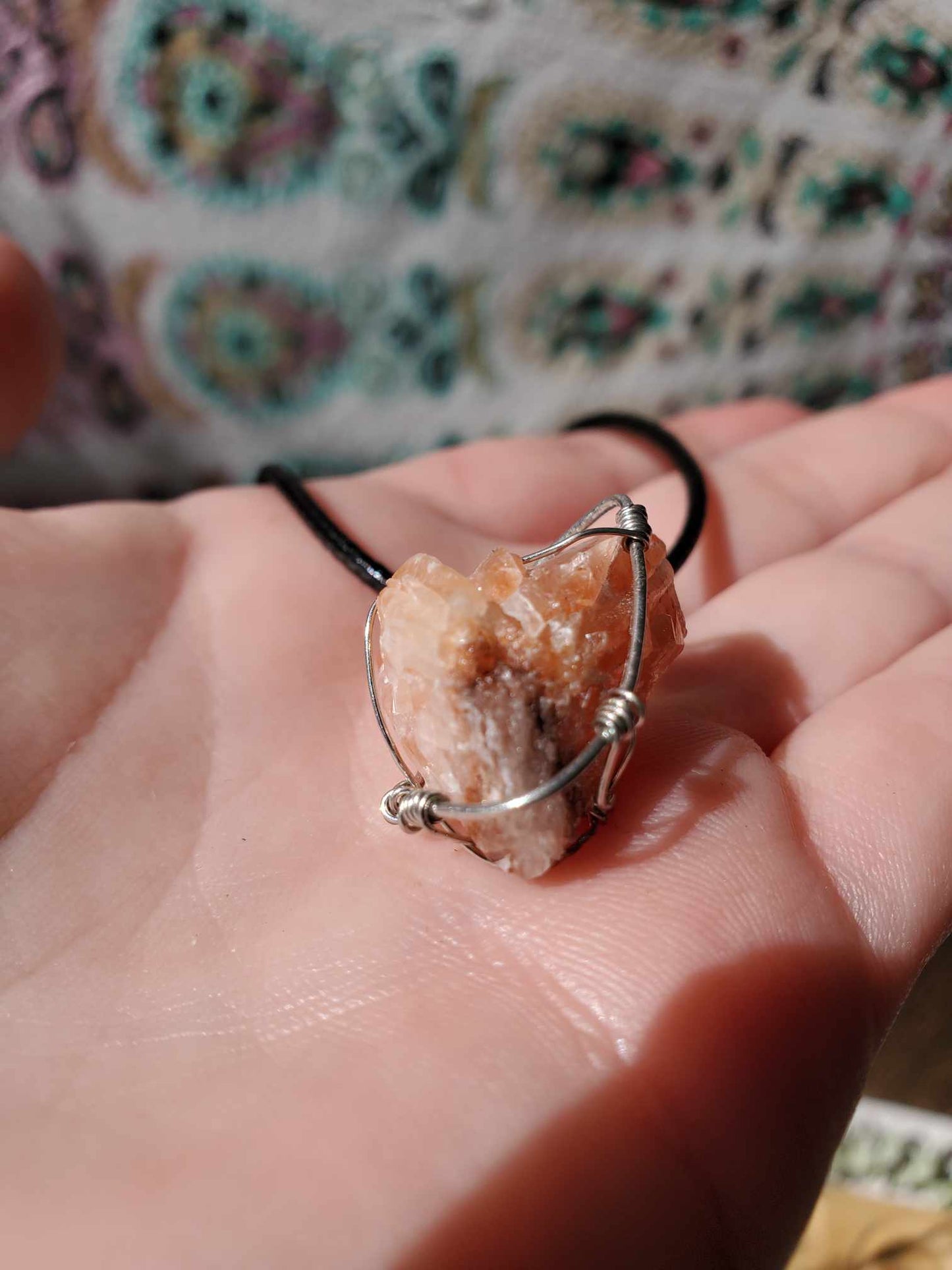 Red Calcite Root in Silver Wire