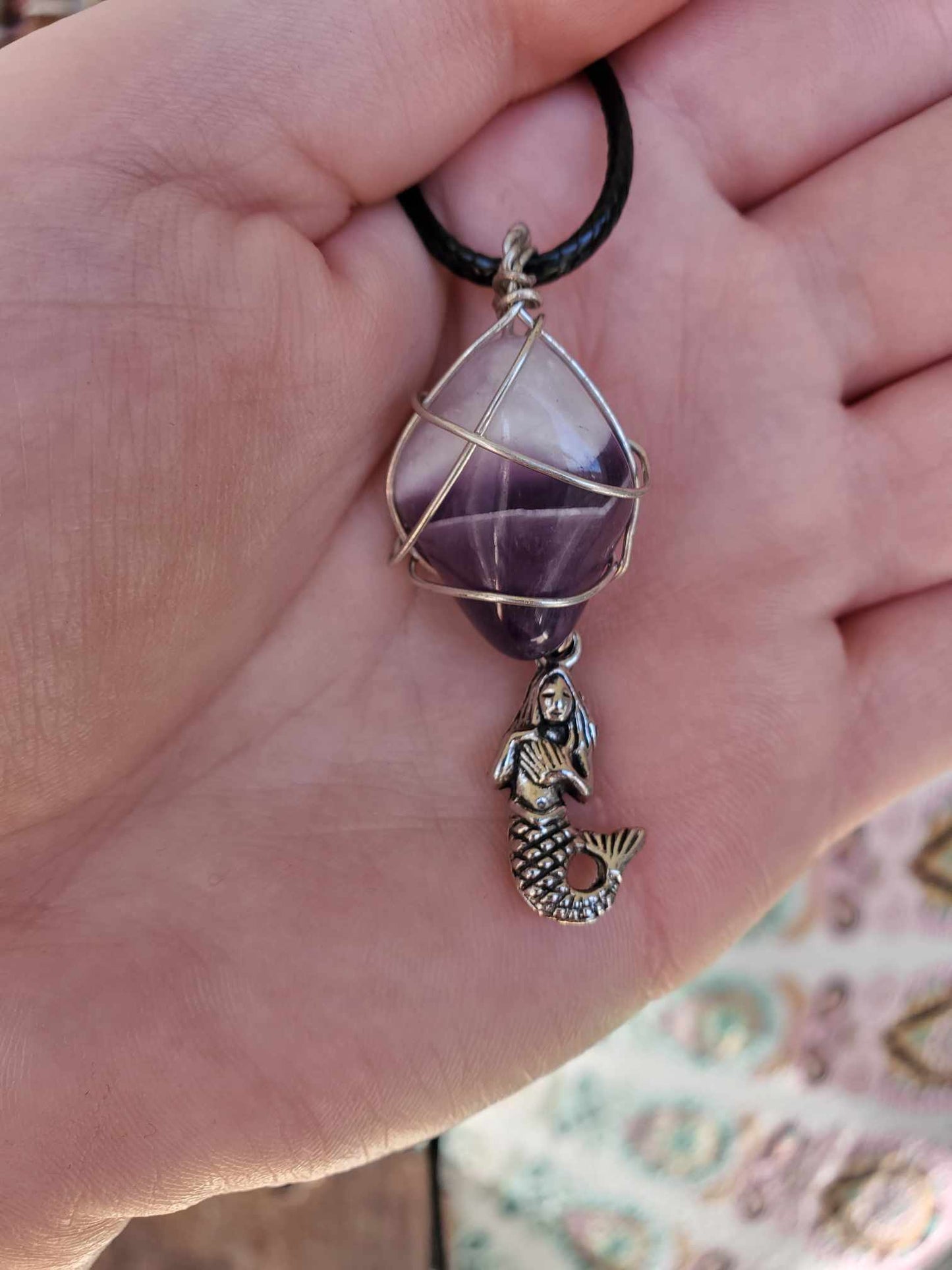 Amethyst with Silver Wire and Mermaid Charm