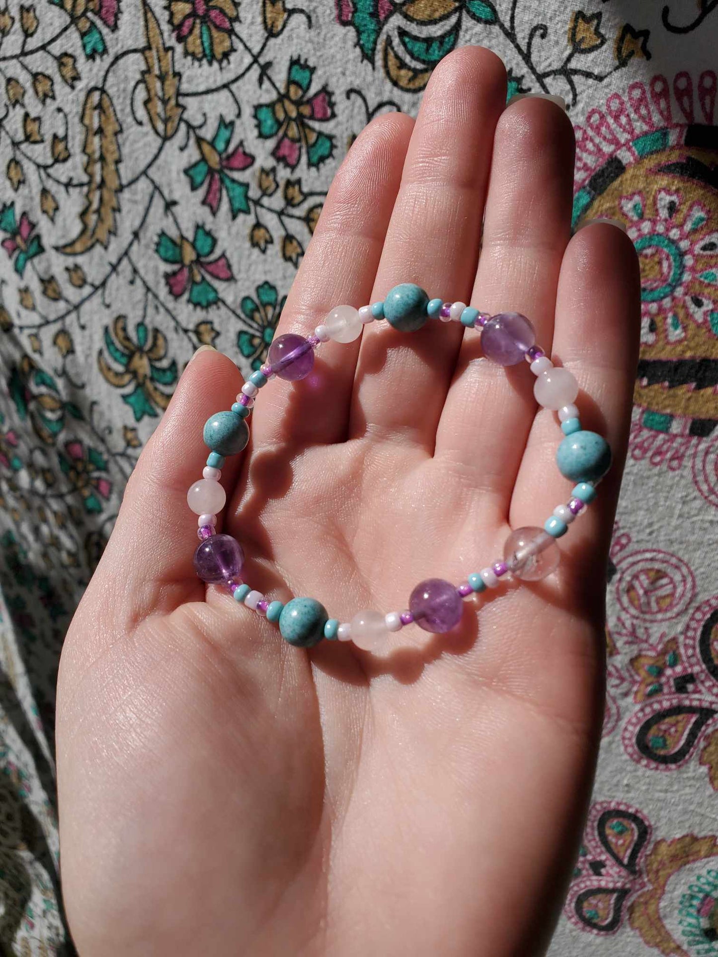 Amazonite, Amethyst, and Rose Quartz