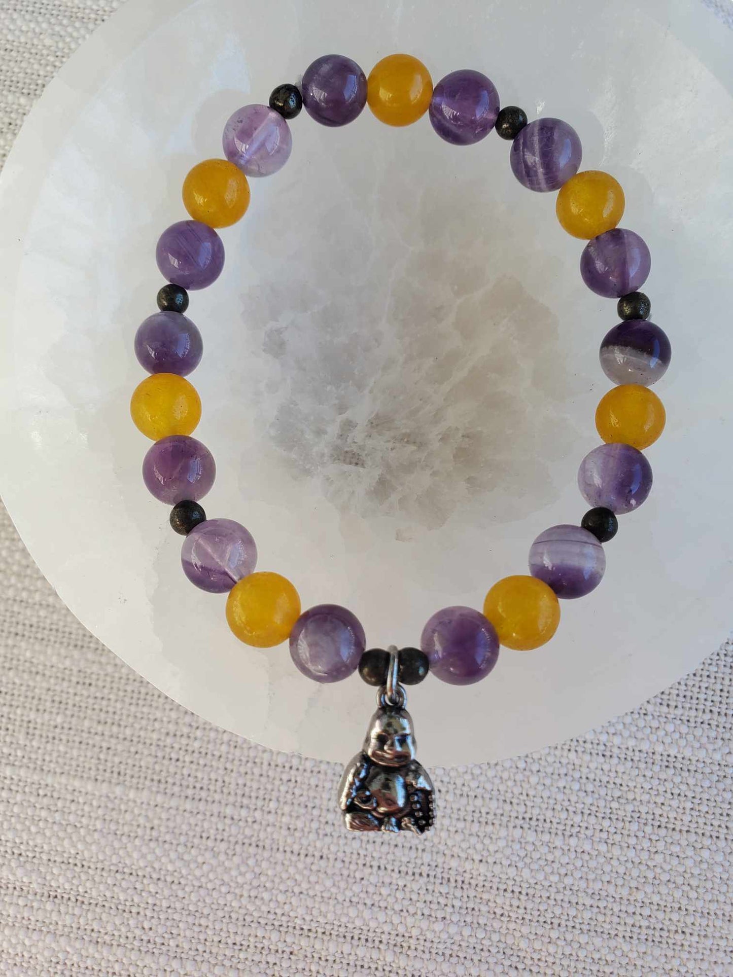 Jade, Amethyst, and Pyrite with Buddha Charm