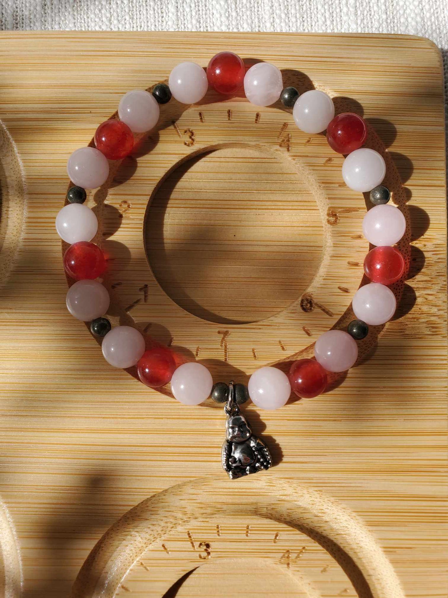 Jade, Rose Quartz, and Pyrite with Buddha Charm