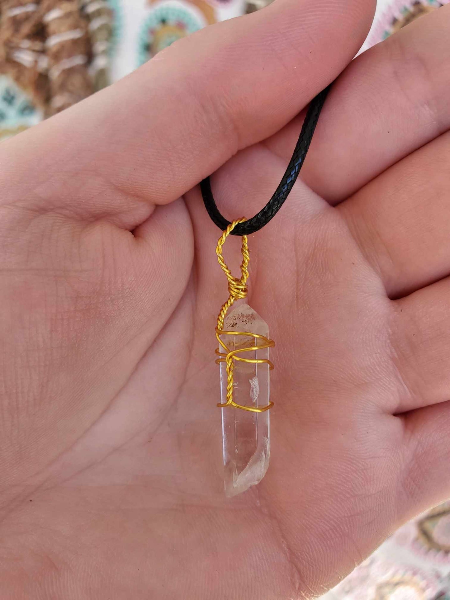 Clear Quartz in Gold Wire