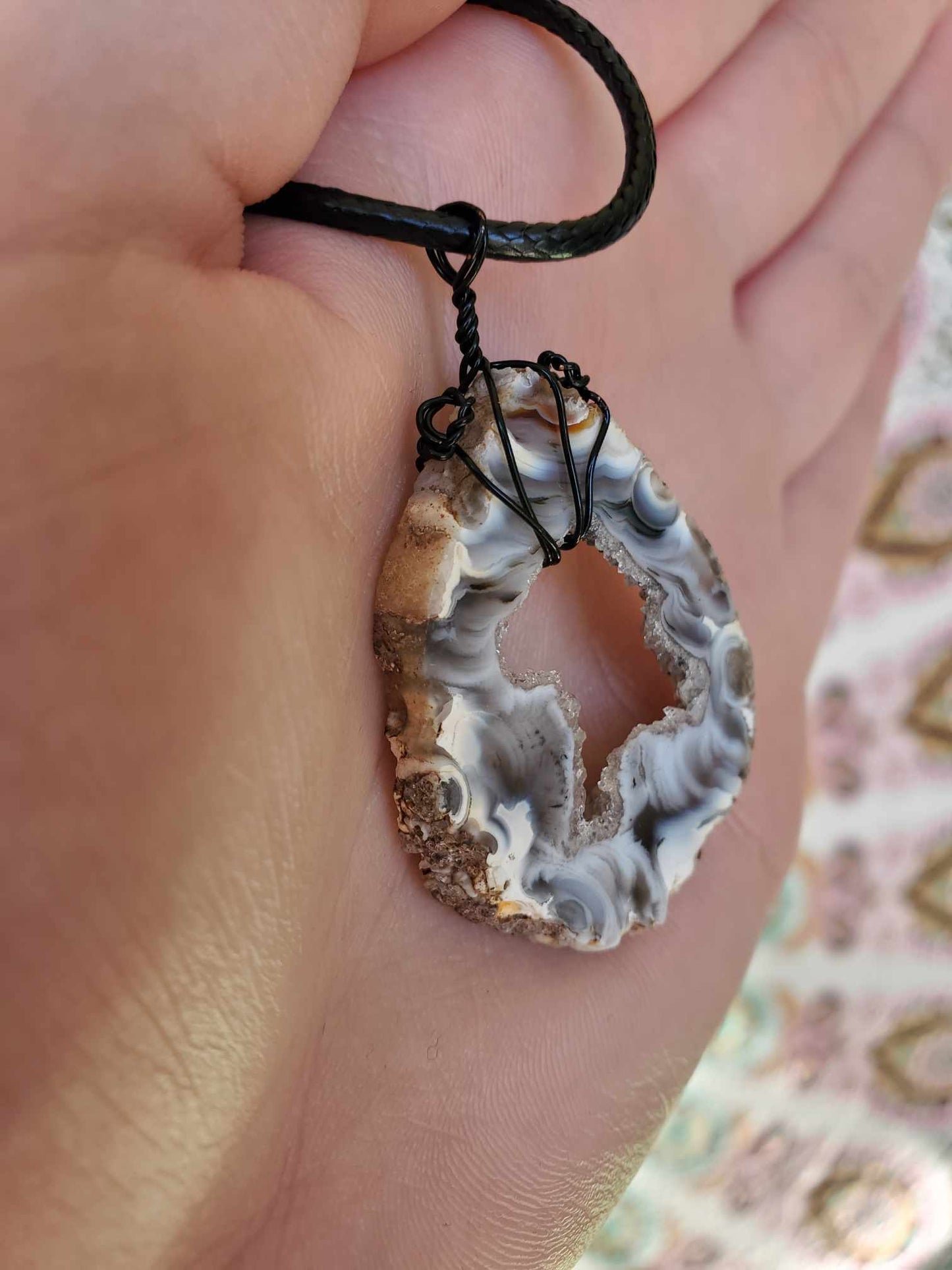 Agate Druzy Slice in Black Wire