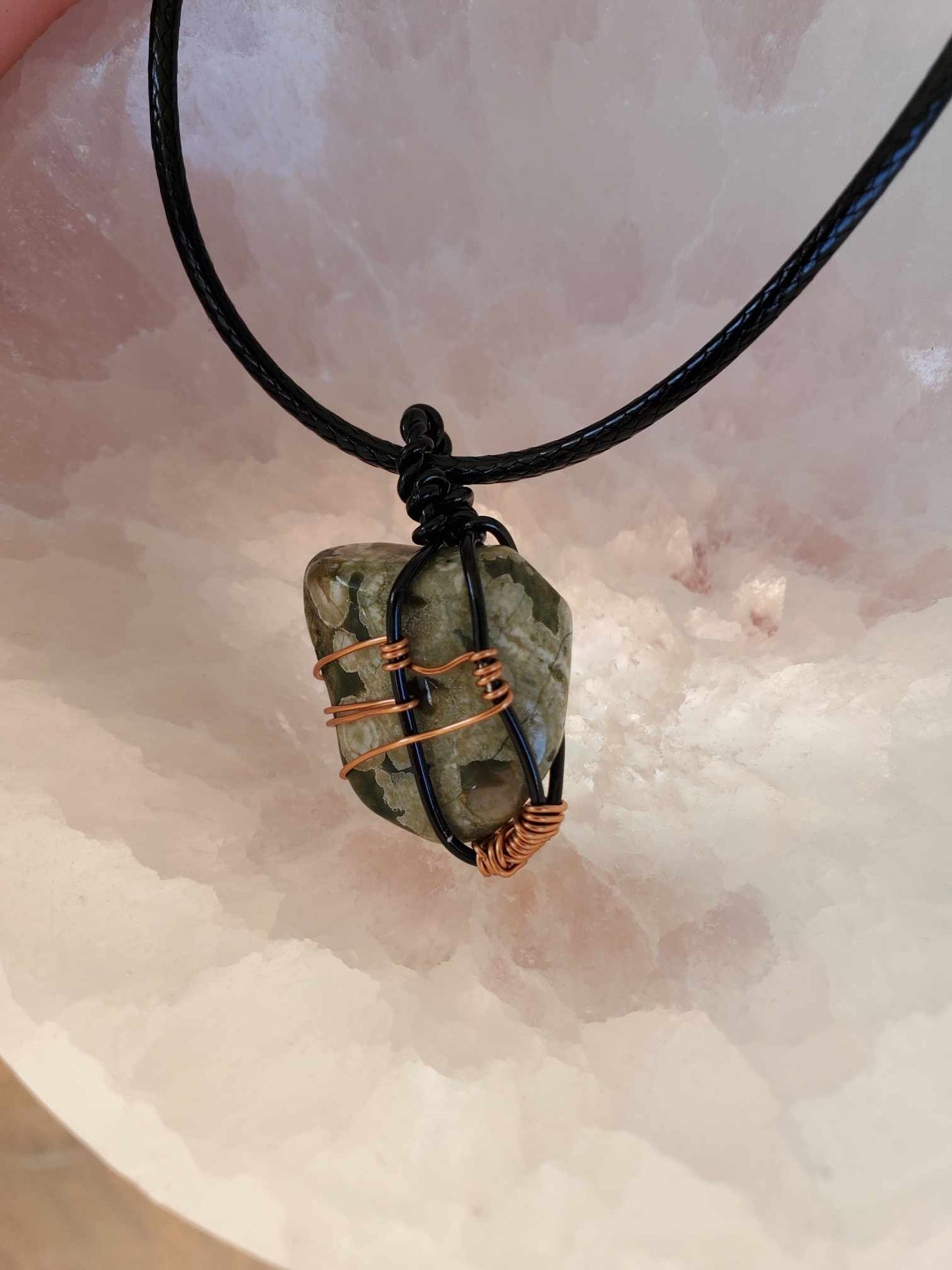 Ocean Jasper in Black and Copper Wire