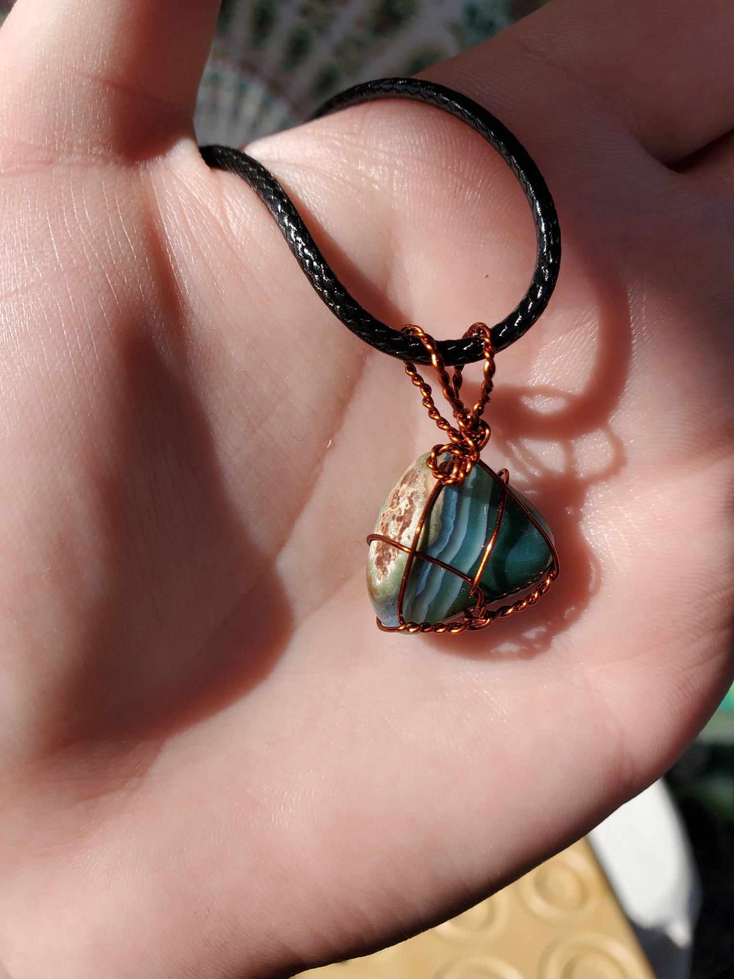 Green Agate in Copper Wire