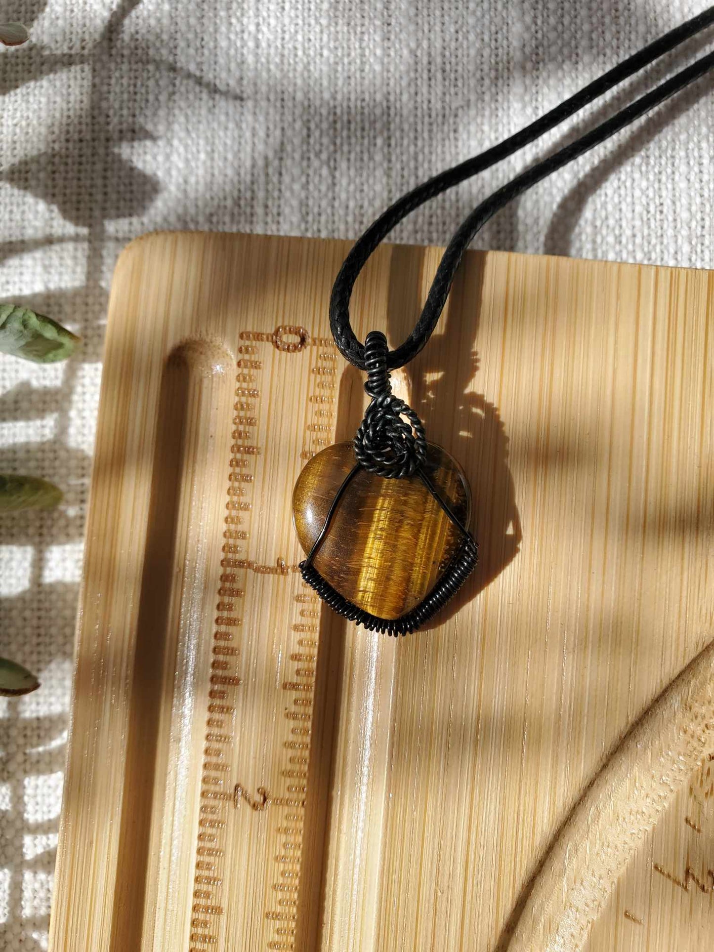 Tiger's Eye Heart in Black Wire