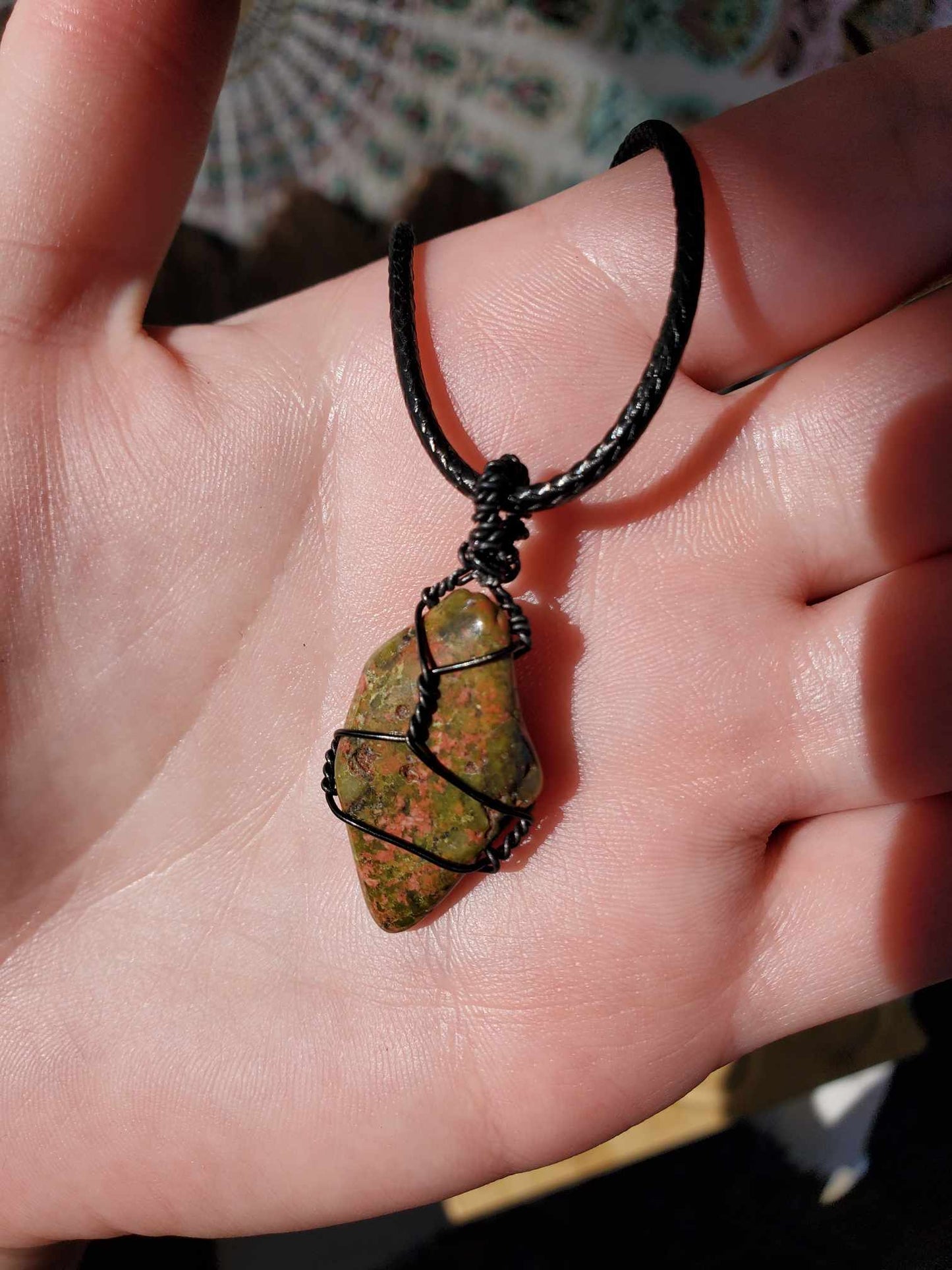 Unakite in Black Wire