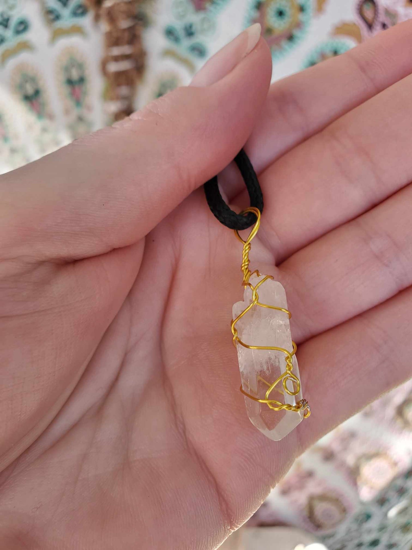 Clear Quartz in Gold Wire