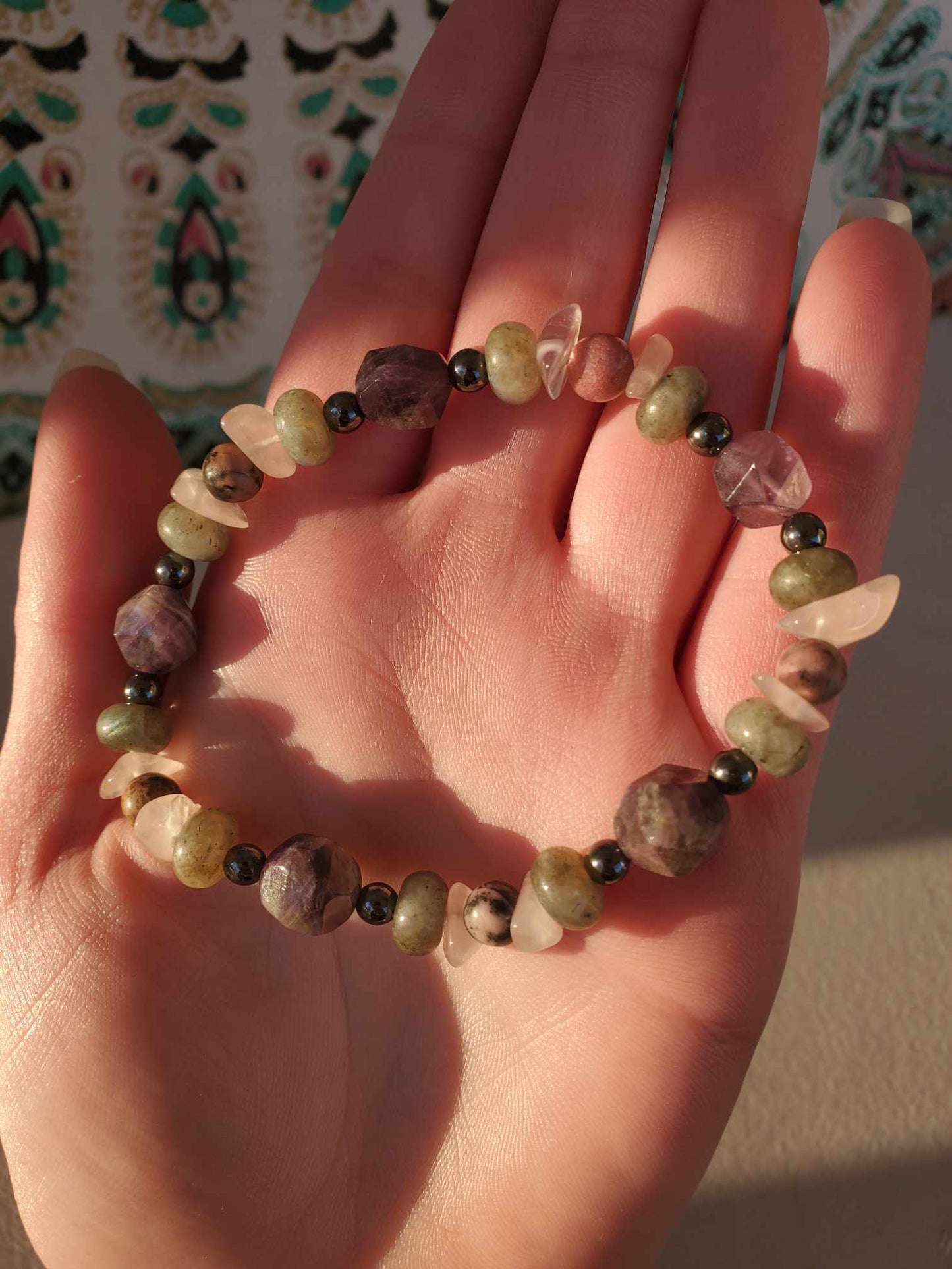 Amethyst, Hematite, Labradorite, Rhodonite, and Rose Quartz