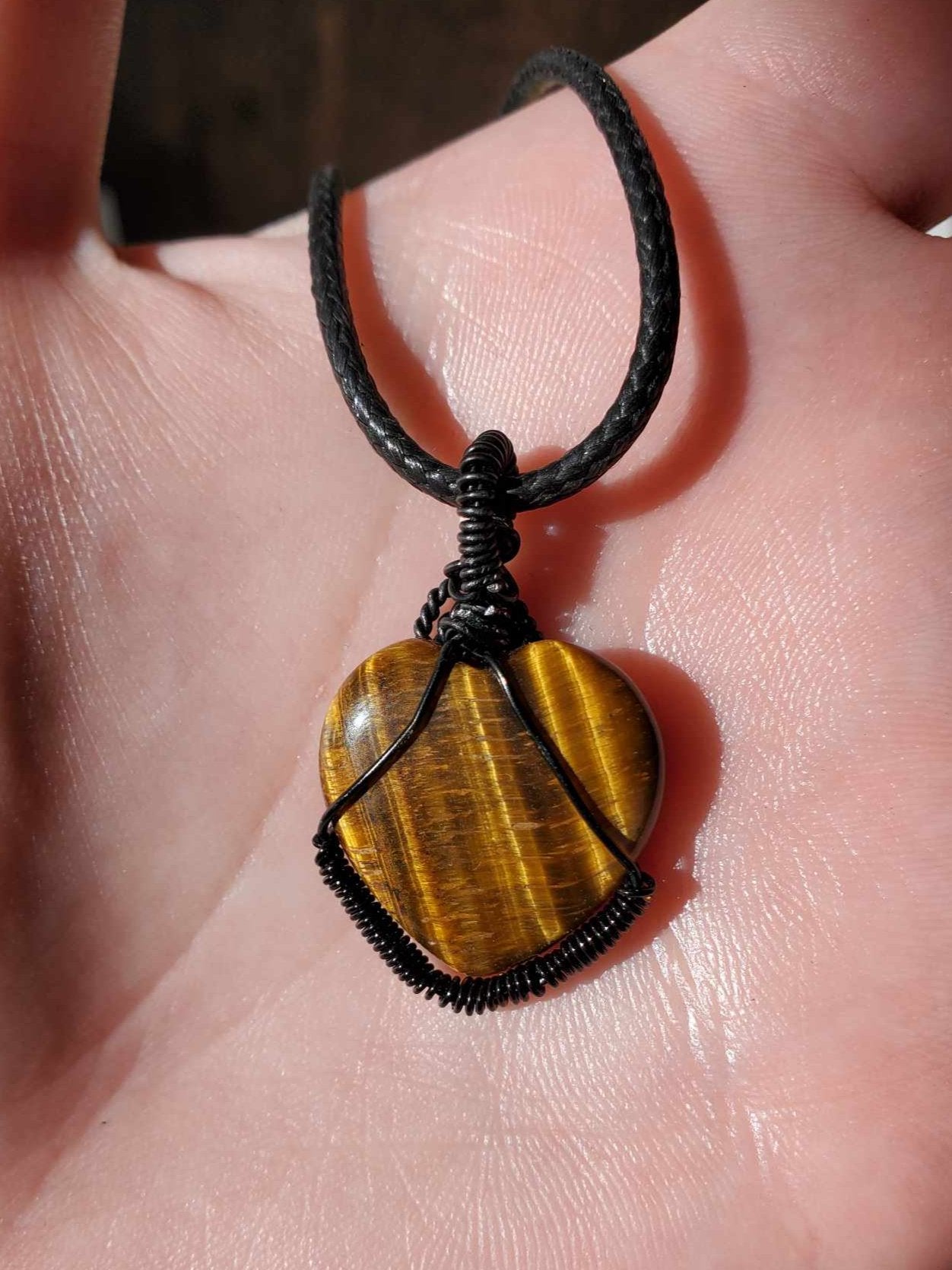 Tiger's Eye Heart in Black Wire