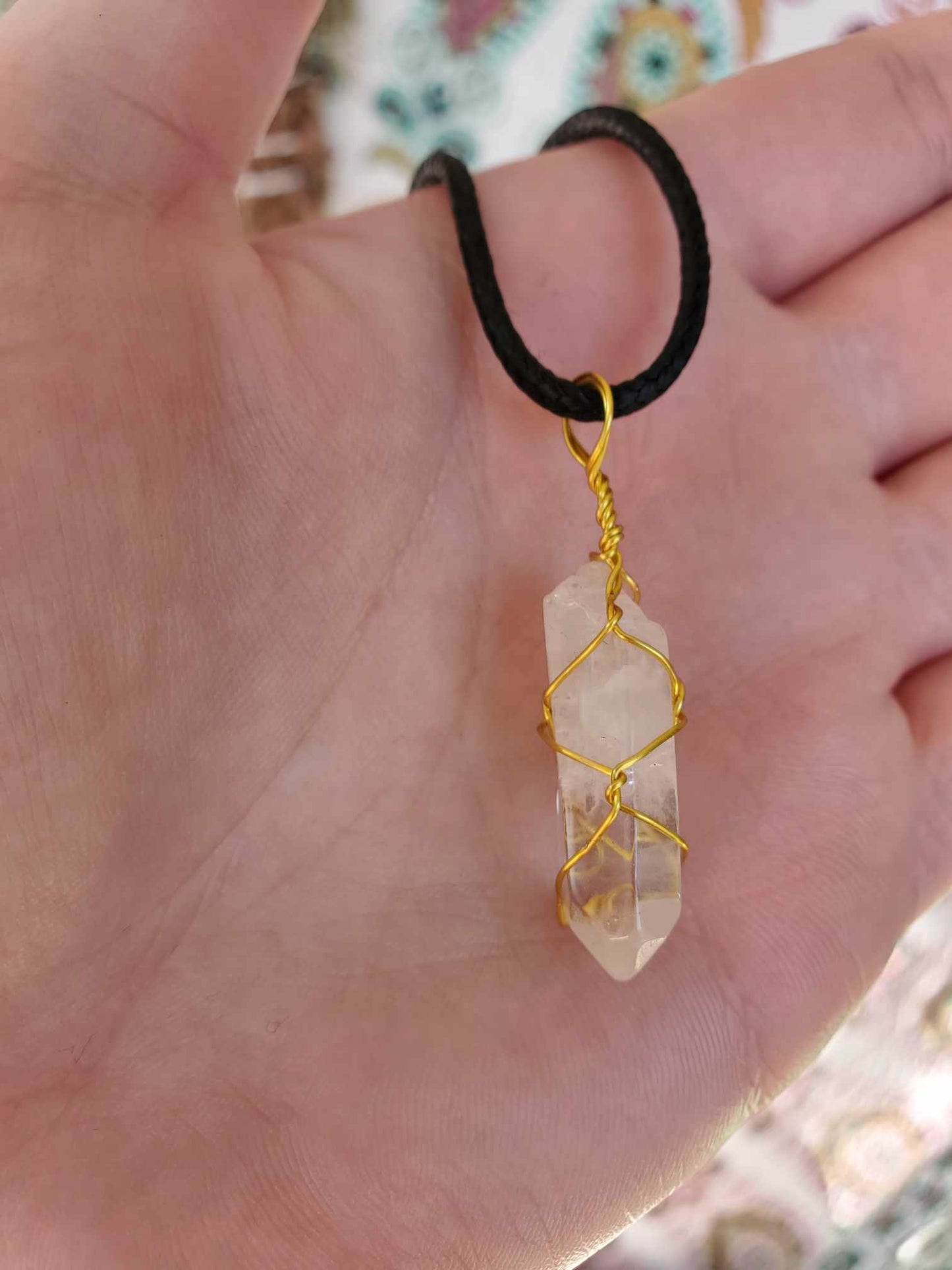 Clear Quartz in Gold Wire